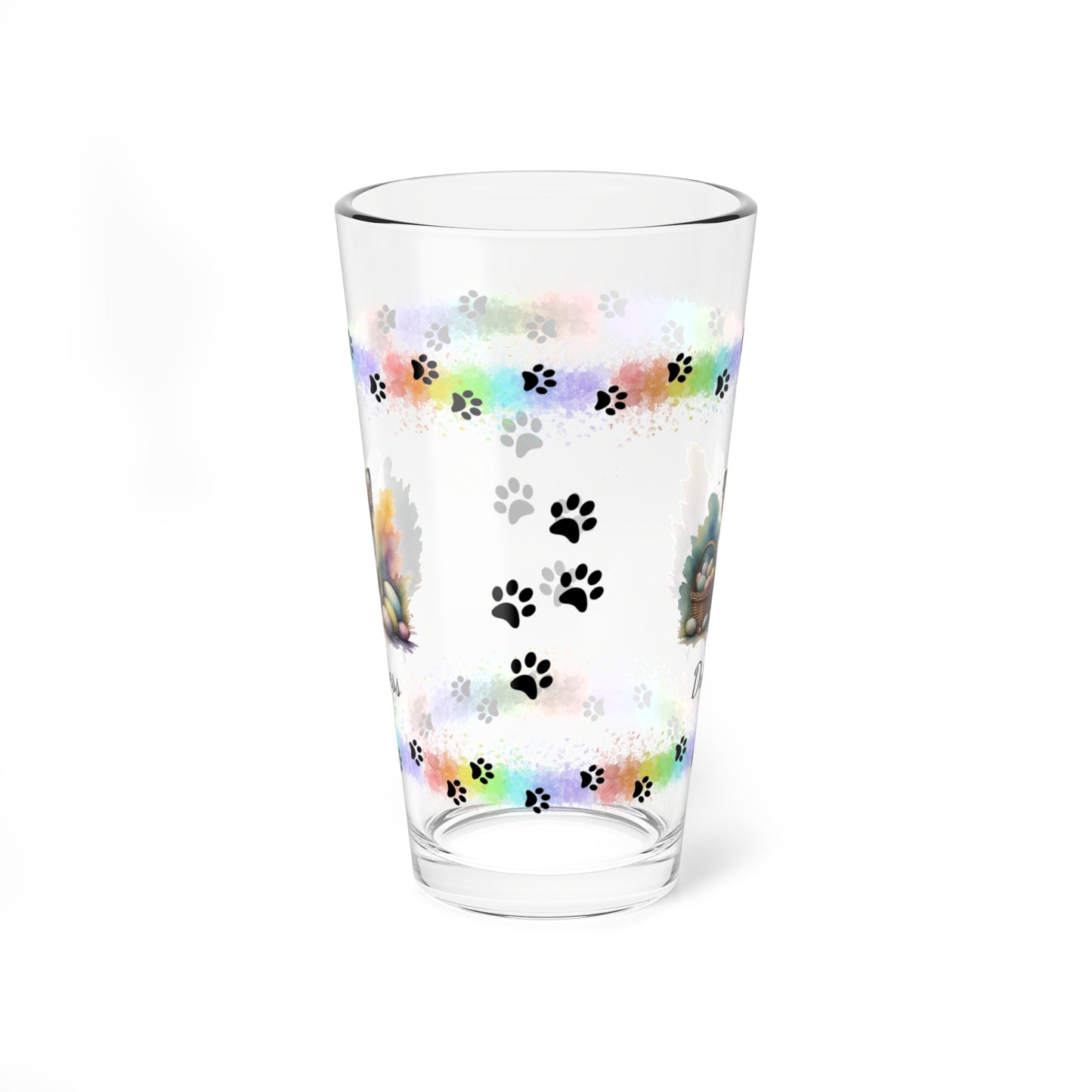 Papillon (White & Brown) Personalized Easter Puppy 16oz Pint Glass - Custom Dog Design, Mental Health Gift, Easter Décor, and Festive Celebrations