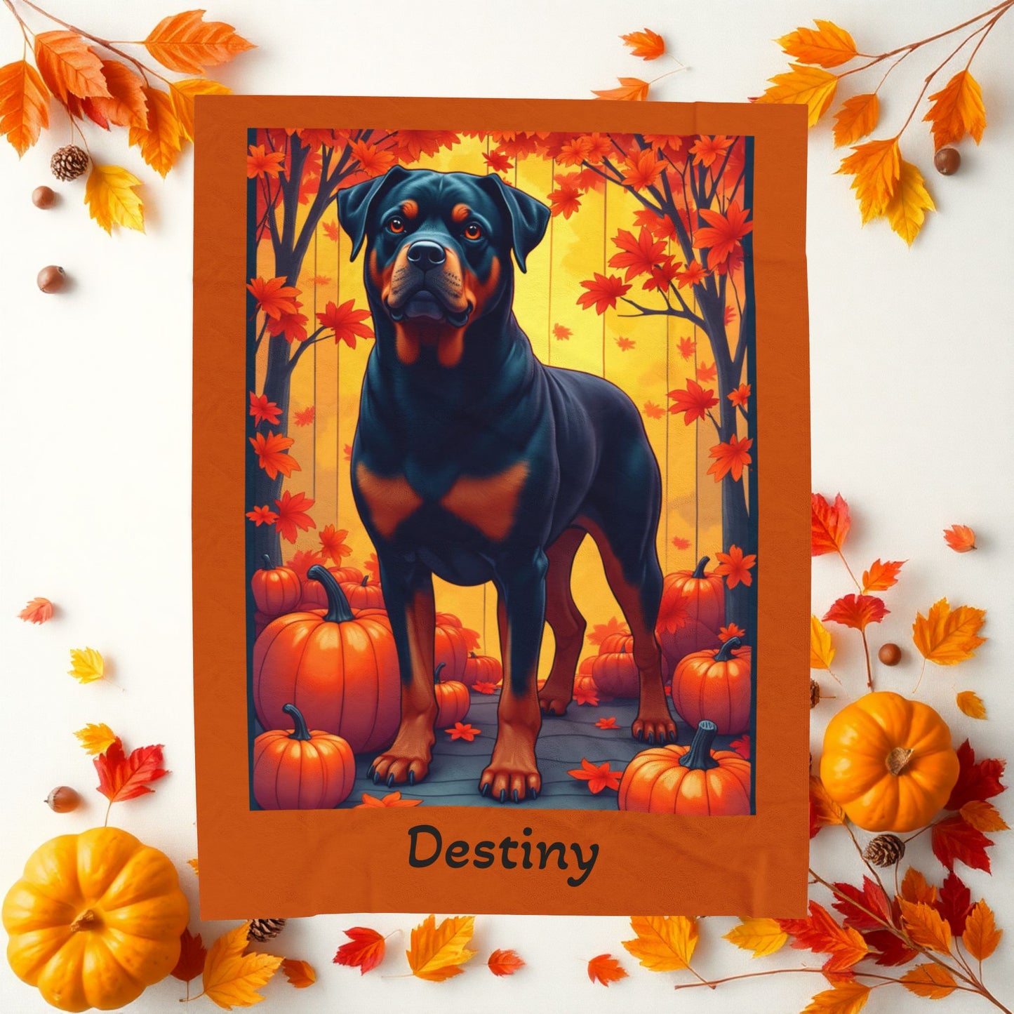 Rottweiler (Black & Mahogany) plush velveteen blanket, cozy dog throw for Rottweiler fans, personalized gift