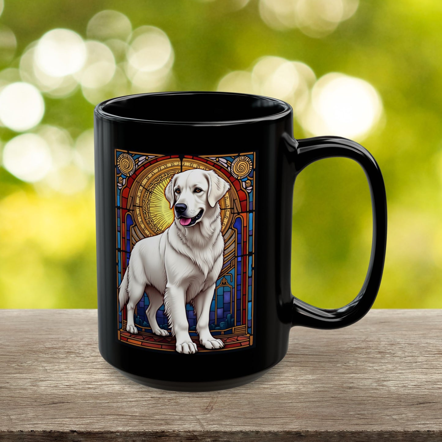 White Golden Retriever stained glass style personalized mug, custom coffee cup for Golden dog lovers