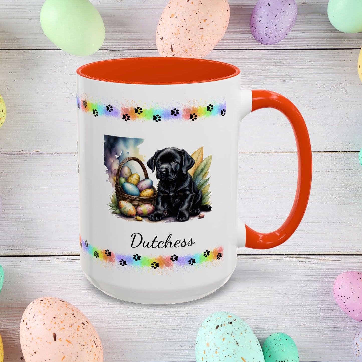 Black Labrador Easter puppy coffee mug, personalized cute dog design, mental health support and cozy sipping
