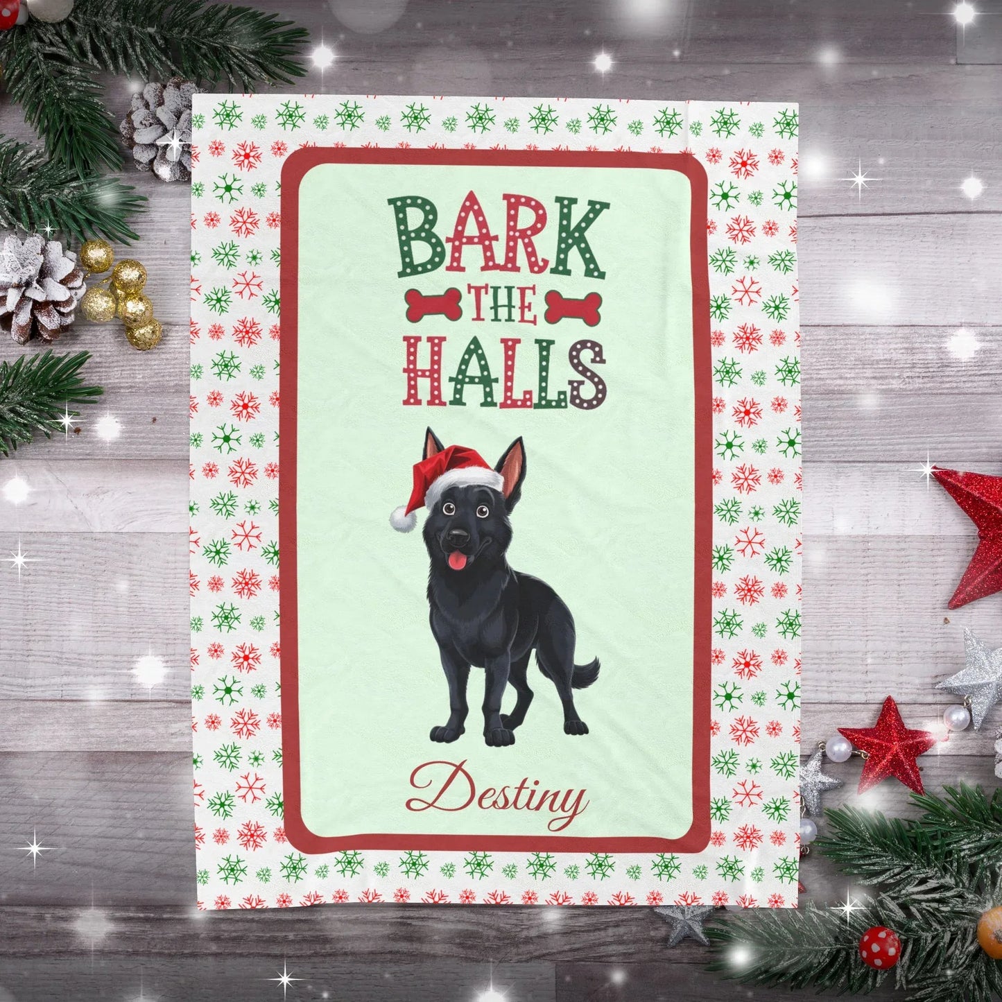 Shop our premium personalized german shepherd black velveteen plush blanket bark the halls from MySisterIsASurvivor.