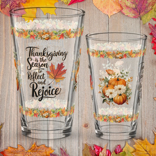Shop our premium thanksgiving is the season to reflect thanksgiving pint glass 16oz from MySisterIsASurvivor.