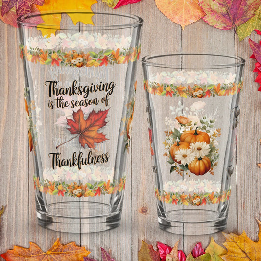 Shop our premium thanksgiving is the season thanksgiving pint glass 16oz from MySisterIsASurvivor.