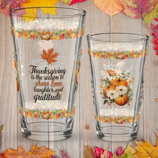 Shop our premium thanksgiving is the season to share thanksgiving pint glass 16oz from MySisterIsASurvivor.