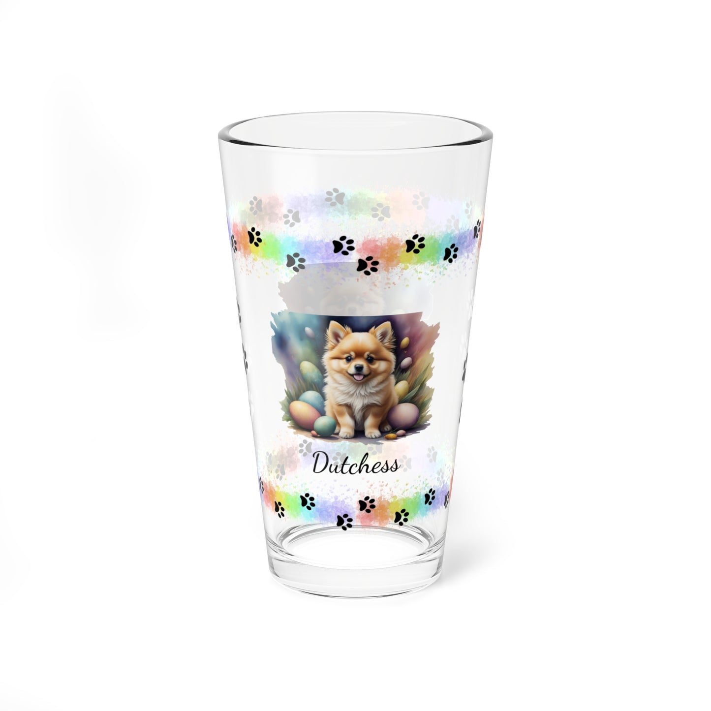 Pomeranian (Orange) Personalized Easter Puppy 16oz Pint Glass - Custom Dog Design, Mental Health Gift, Easter Décor, and Festive Celebrations