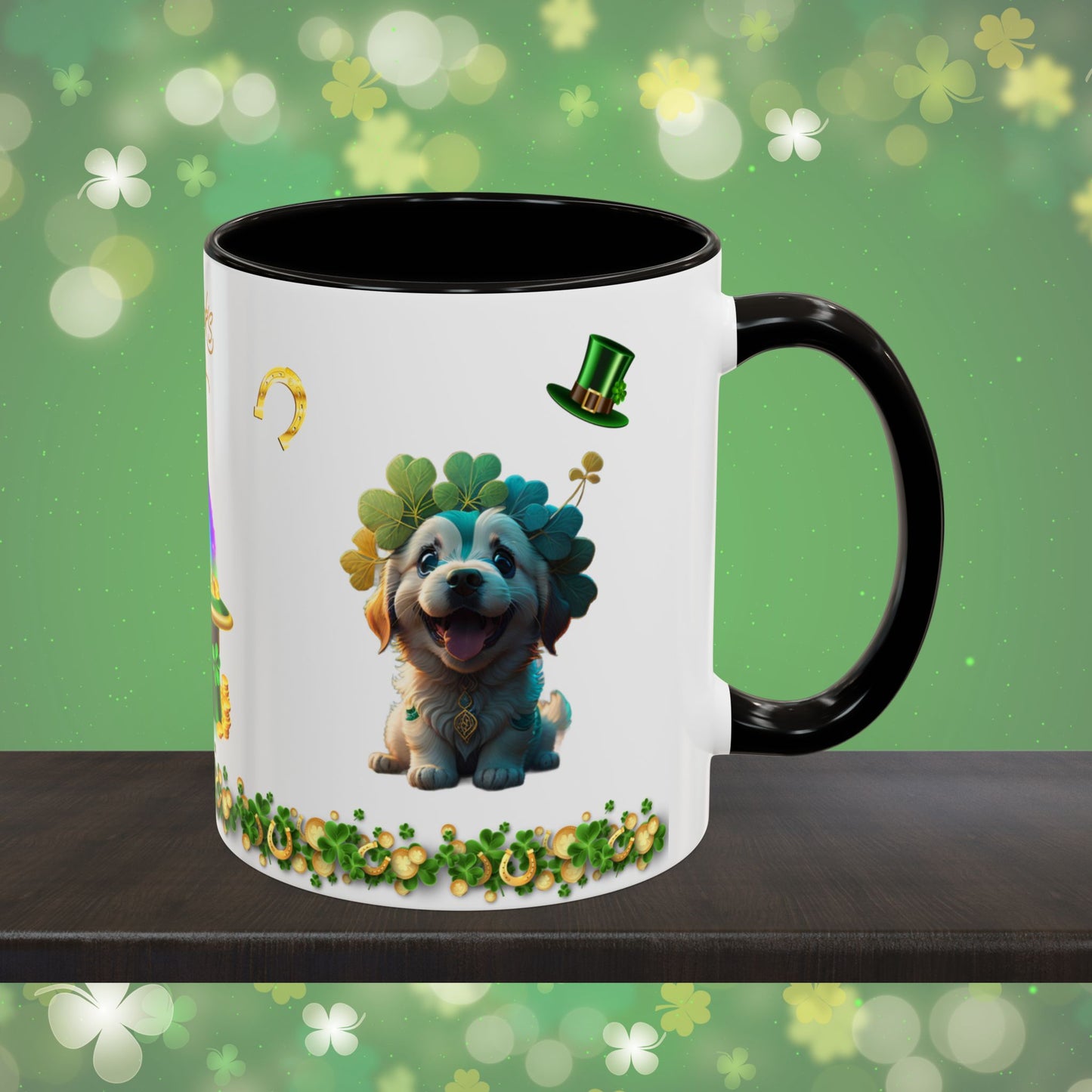 Pawsitive Paddy's Parade: St. Patrick's Day Two-Tone Coffee Mug - Festive Ceramic Mug for Positivity & Mindfulness