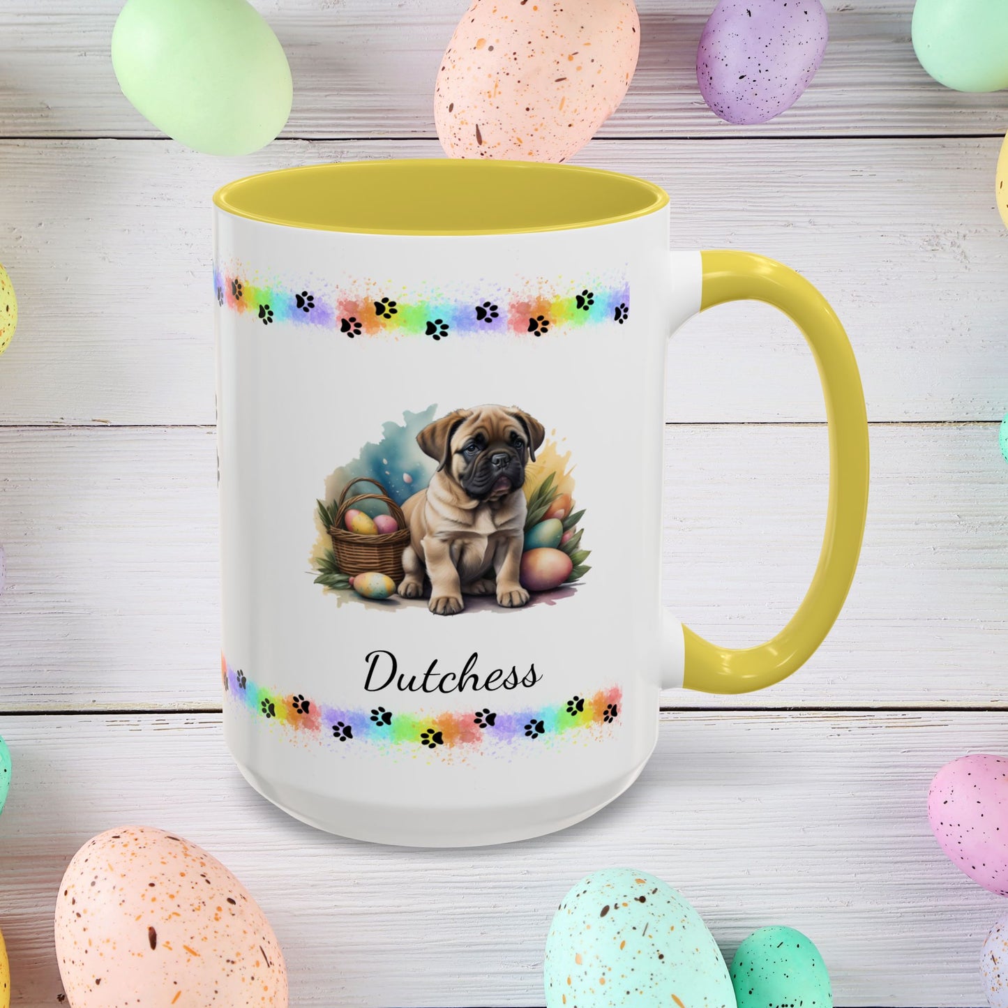 English Mastiff Easter puppy coffee mug, personalized cute dog gift for mental health support, perfect for coffee or tea