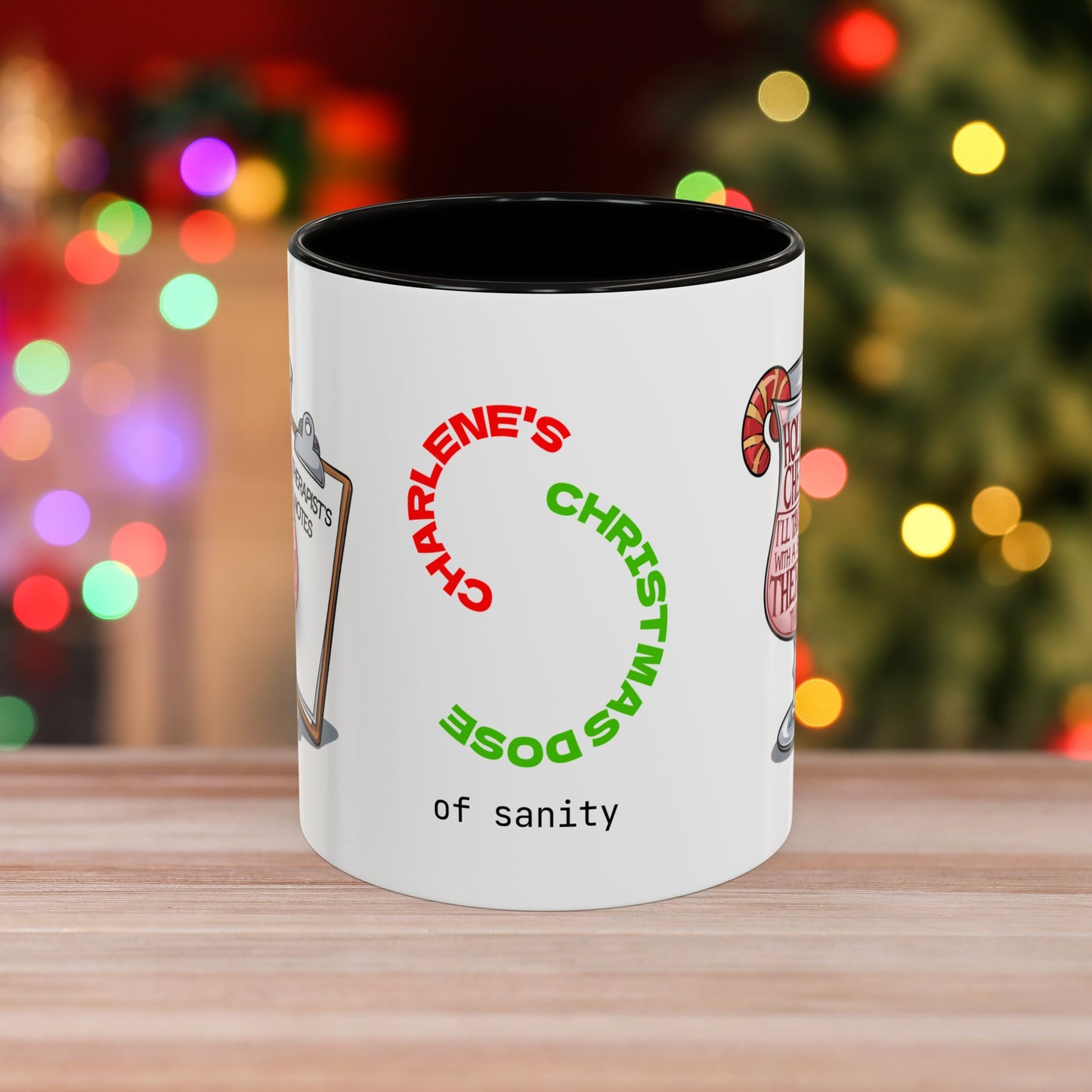Holiday Cheer? I'll Take Mine With A Side Of Therapy, Thanks - Fun Christmas Mug with Colorful Design and Accent Color