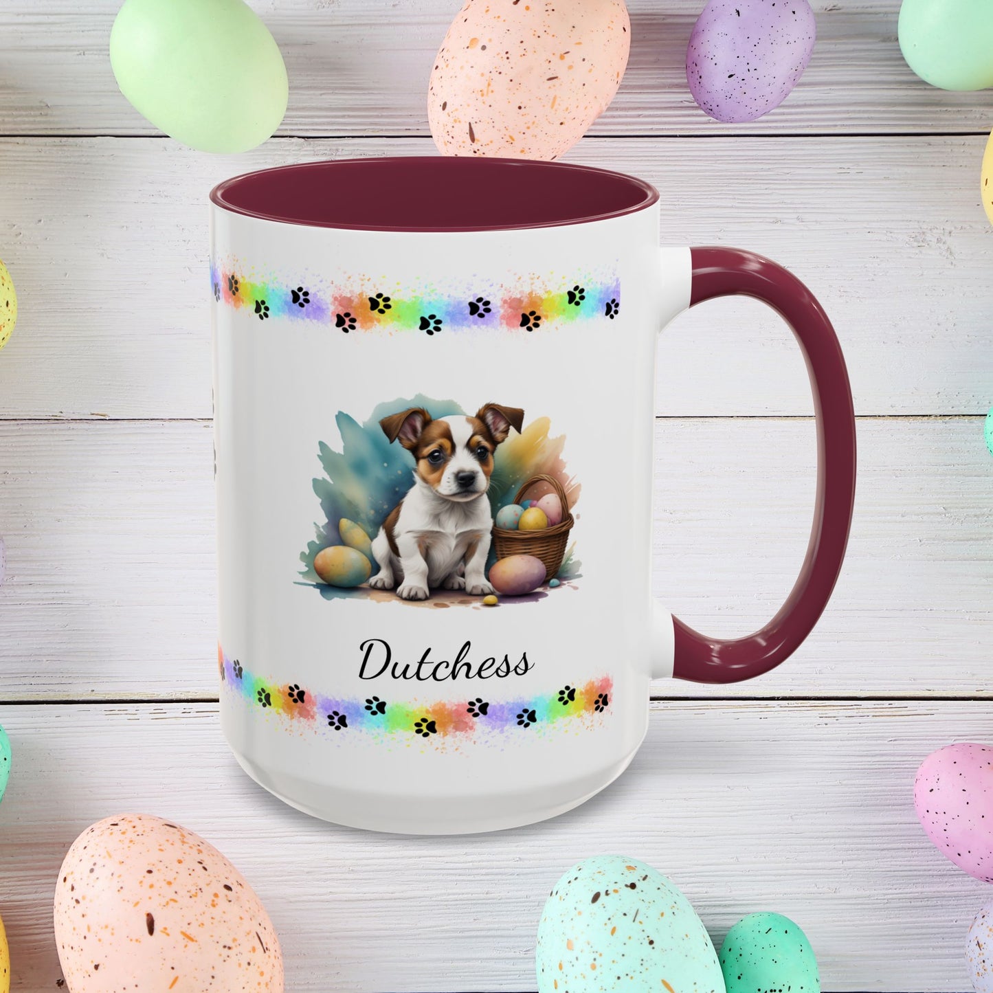 Jack Russell Terrier Brown & White Easter puppy coffee mug, personalized cute dog coffee cup gift for mental health support