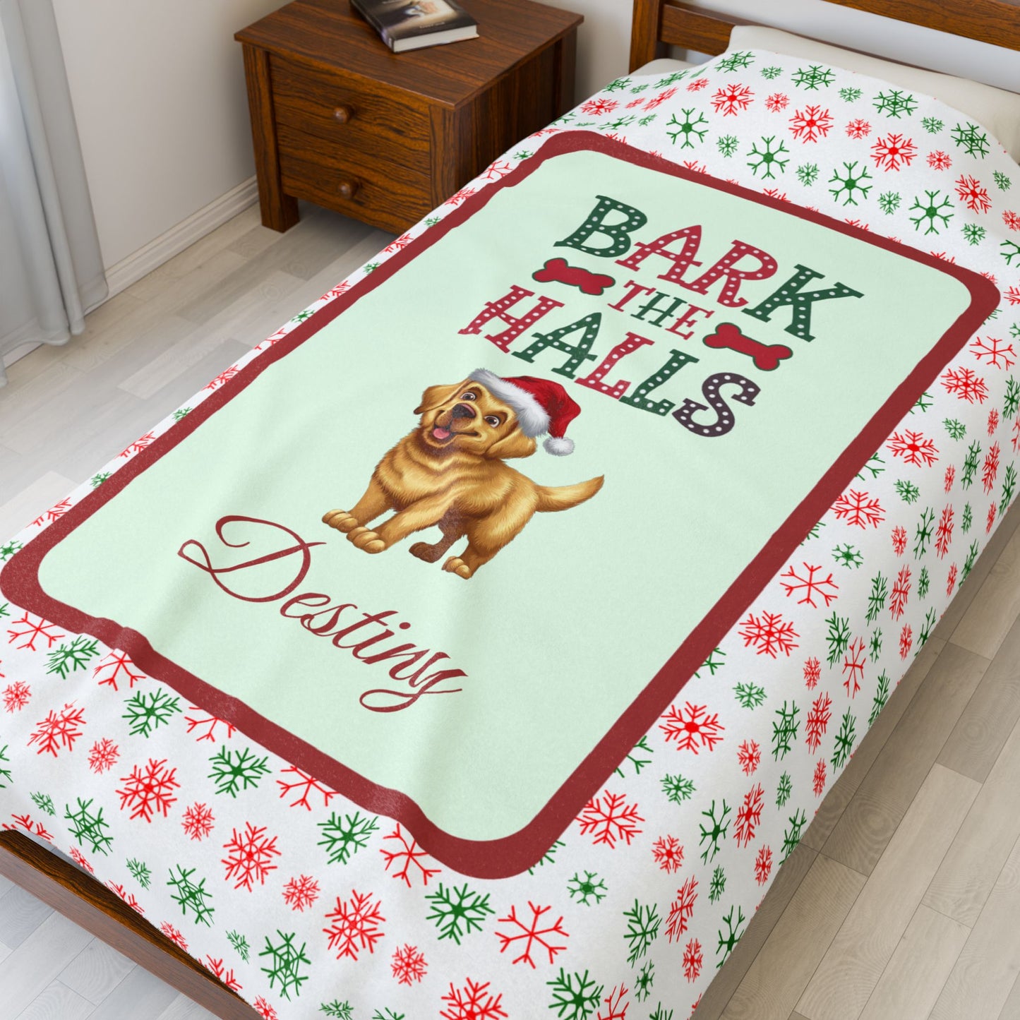 Labrador Retriever (Yellow) Personalized Velveteen Plush Blanket - "Bark The Halls" | Cozy Holiday Gift for Dog Lovers