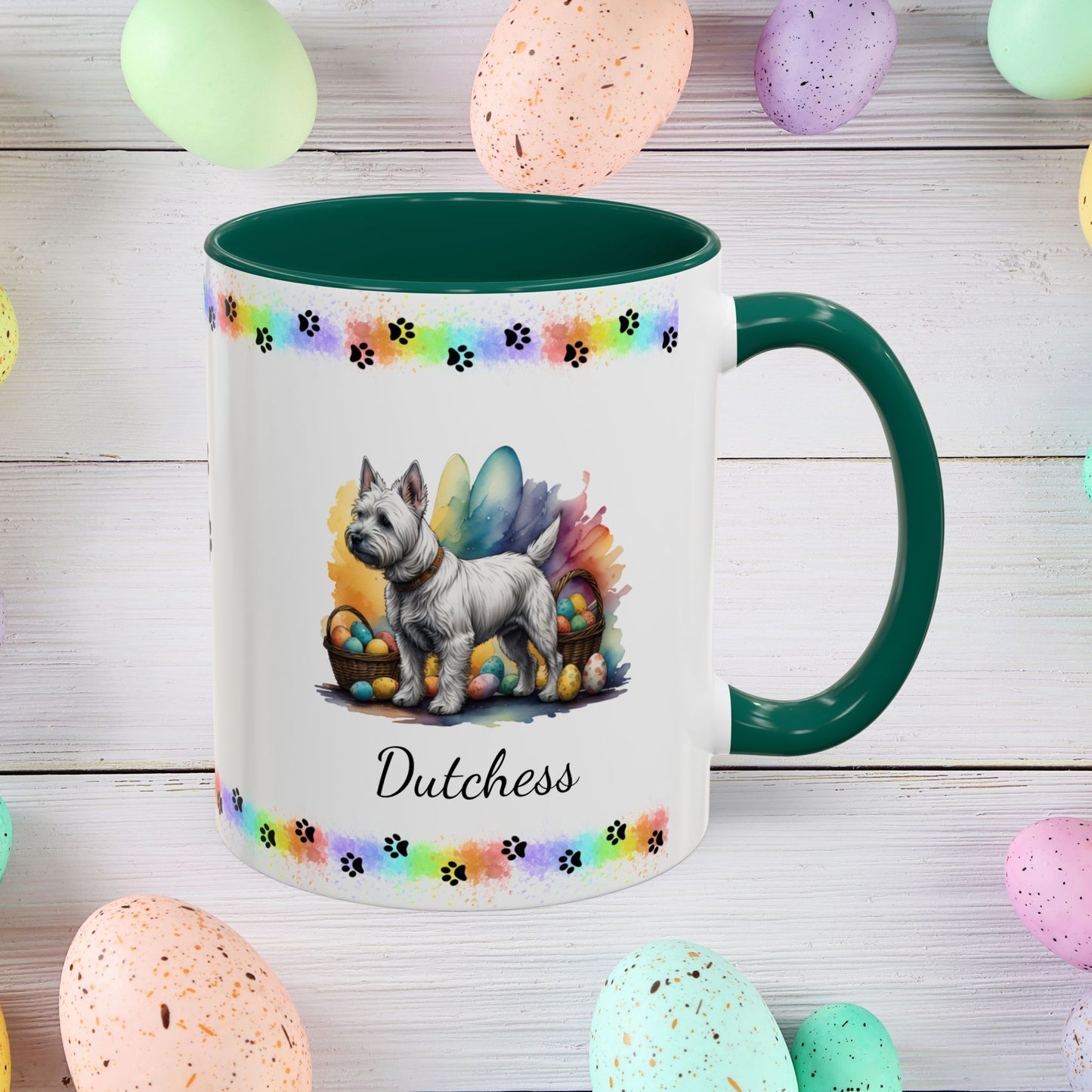 West Highland Terrier Easter puppy coffee mug personalized gift, perfect for Easter mornings and mental health awareness.