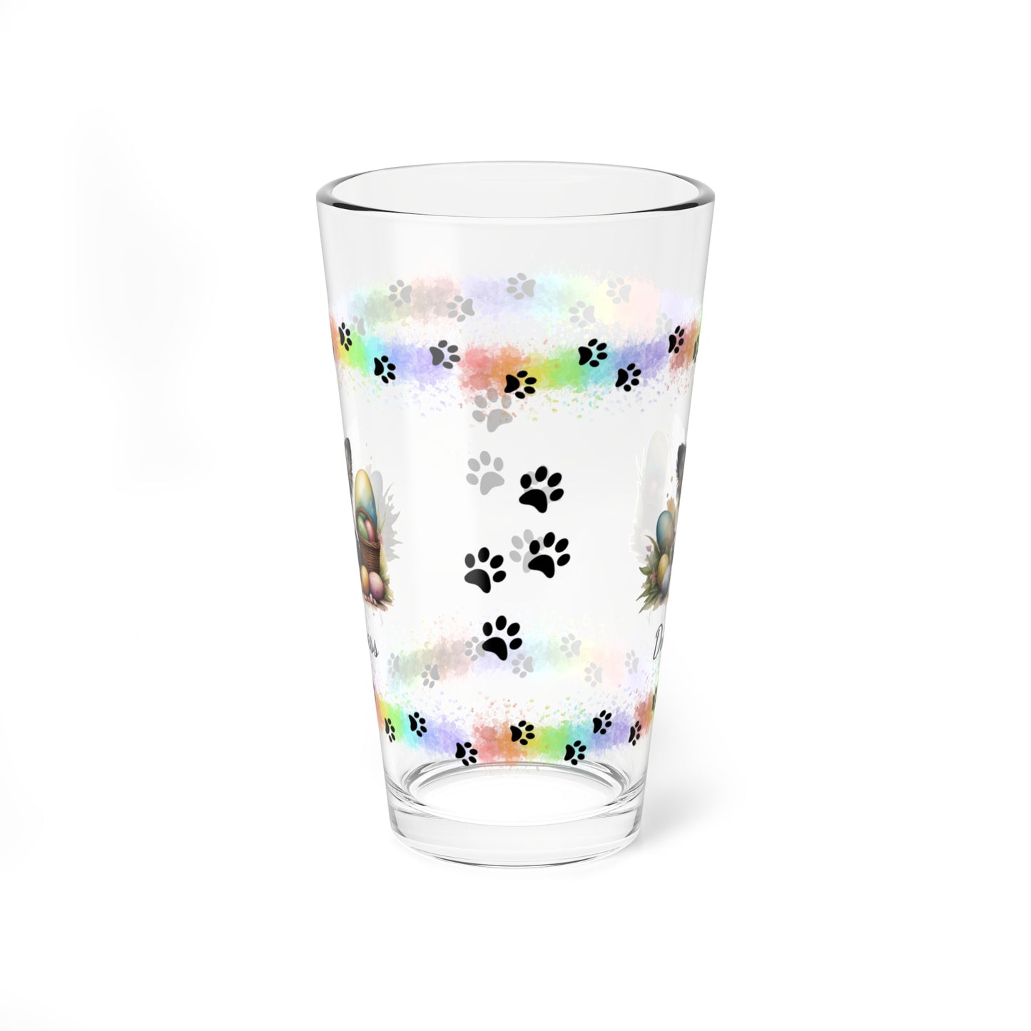 Papillon (White, Black & Tan) Personalized Easter Puppy 16oz Pint Glass - Custom Dog Design, Mental Health Gift, Easter Décor, and Festive Celebrations