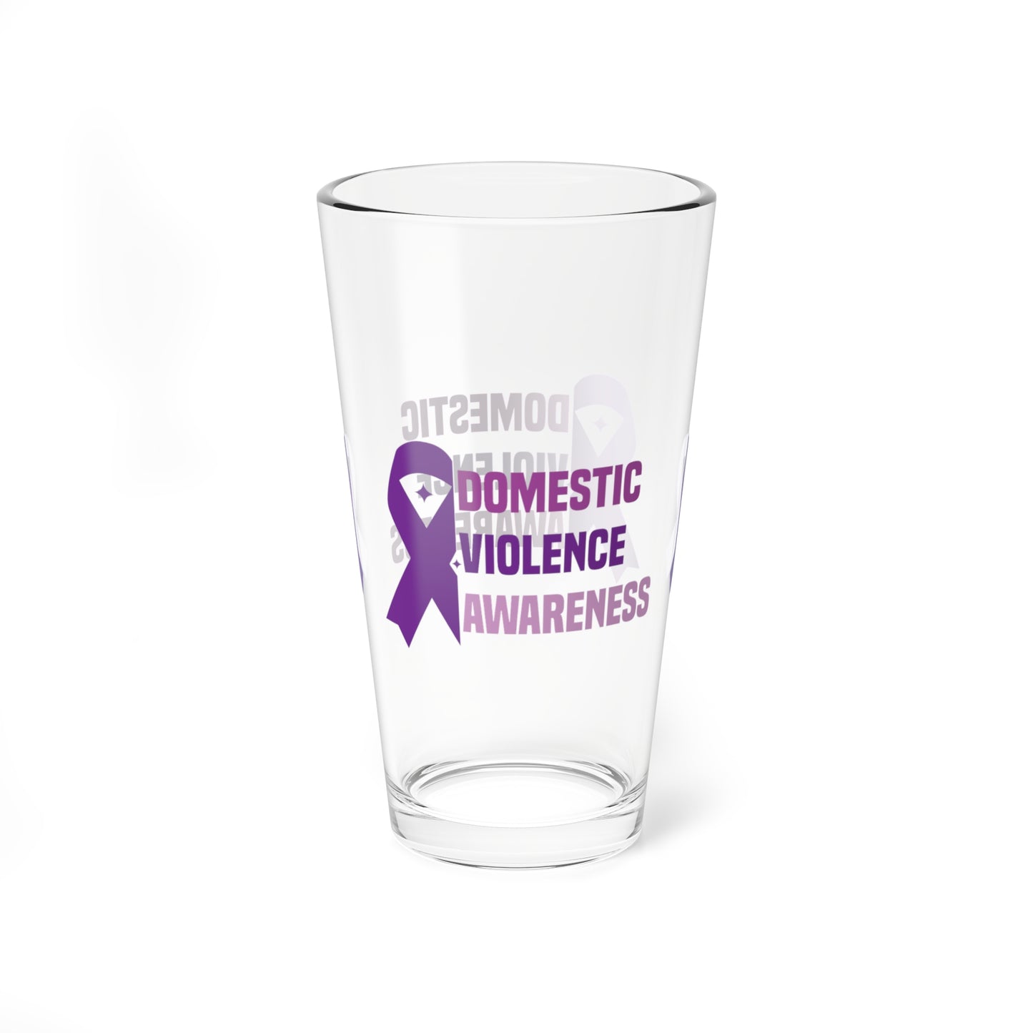 Domestic Violence Awareness pint glass with bold lettering and advocacy message