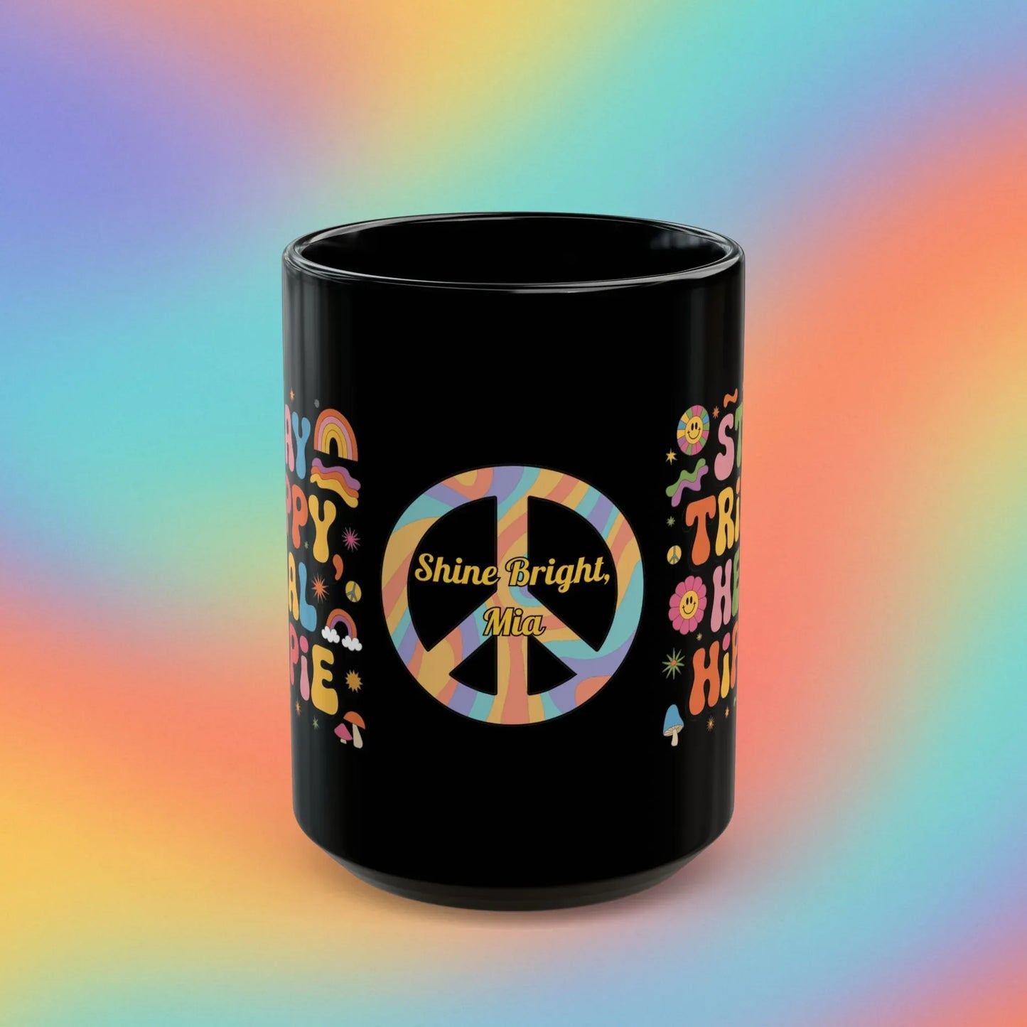 Shop our premium stay trippy heal hippie black mug from MySisterIsASurvivor.