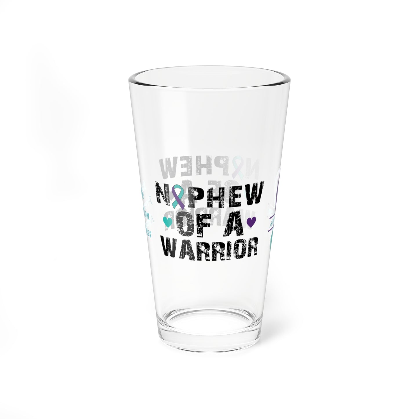 Nephew of a Warrior: Personalized Suicide Prevention Awareness Warrior Pint Glass - Proud Family Member