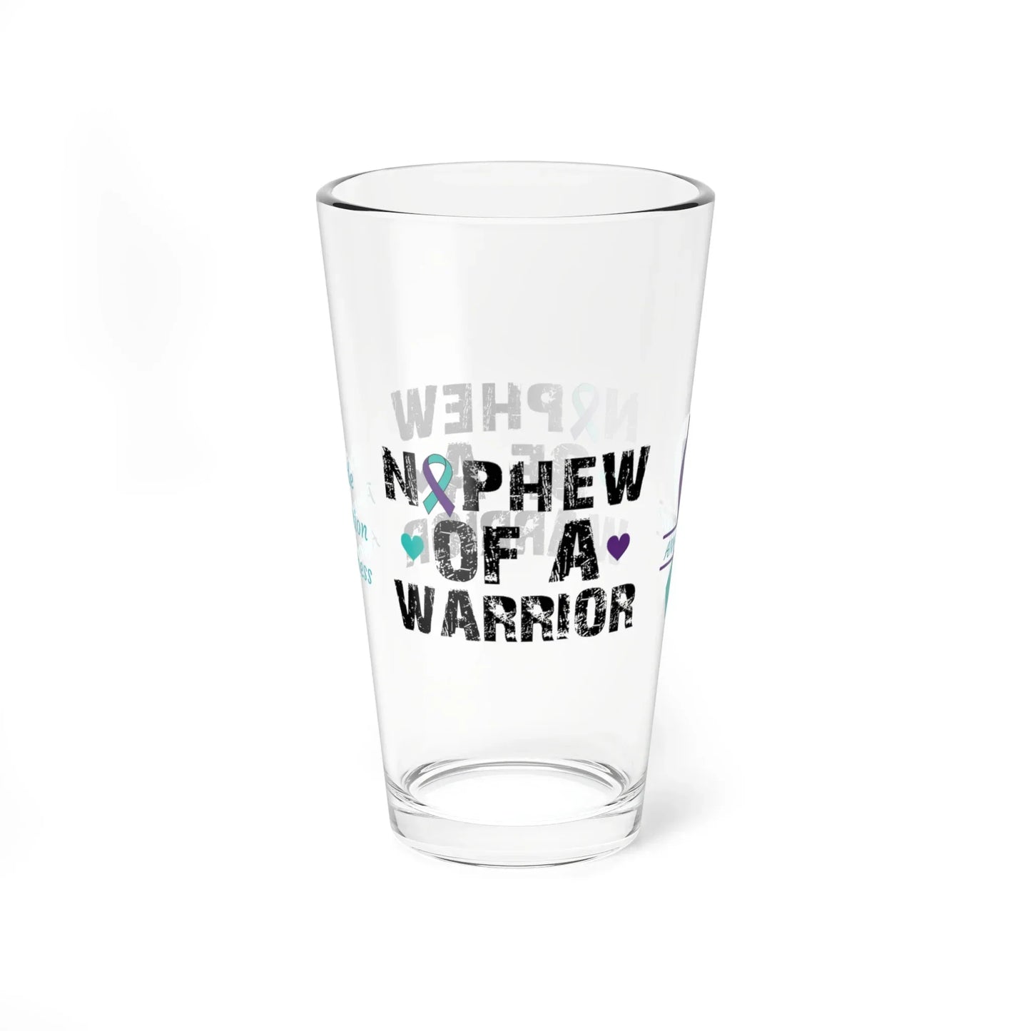 Shop our premium nephew of a warrior suicide prevention awareness pint glass 16oz from MySisterIsASurvivor.