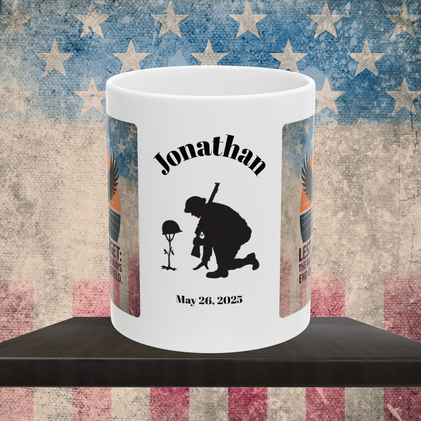 Personalized Memorial Day Mug - "Lest We Forget" PTSD Support Tribute