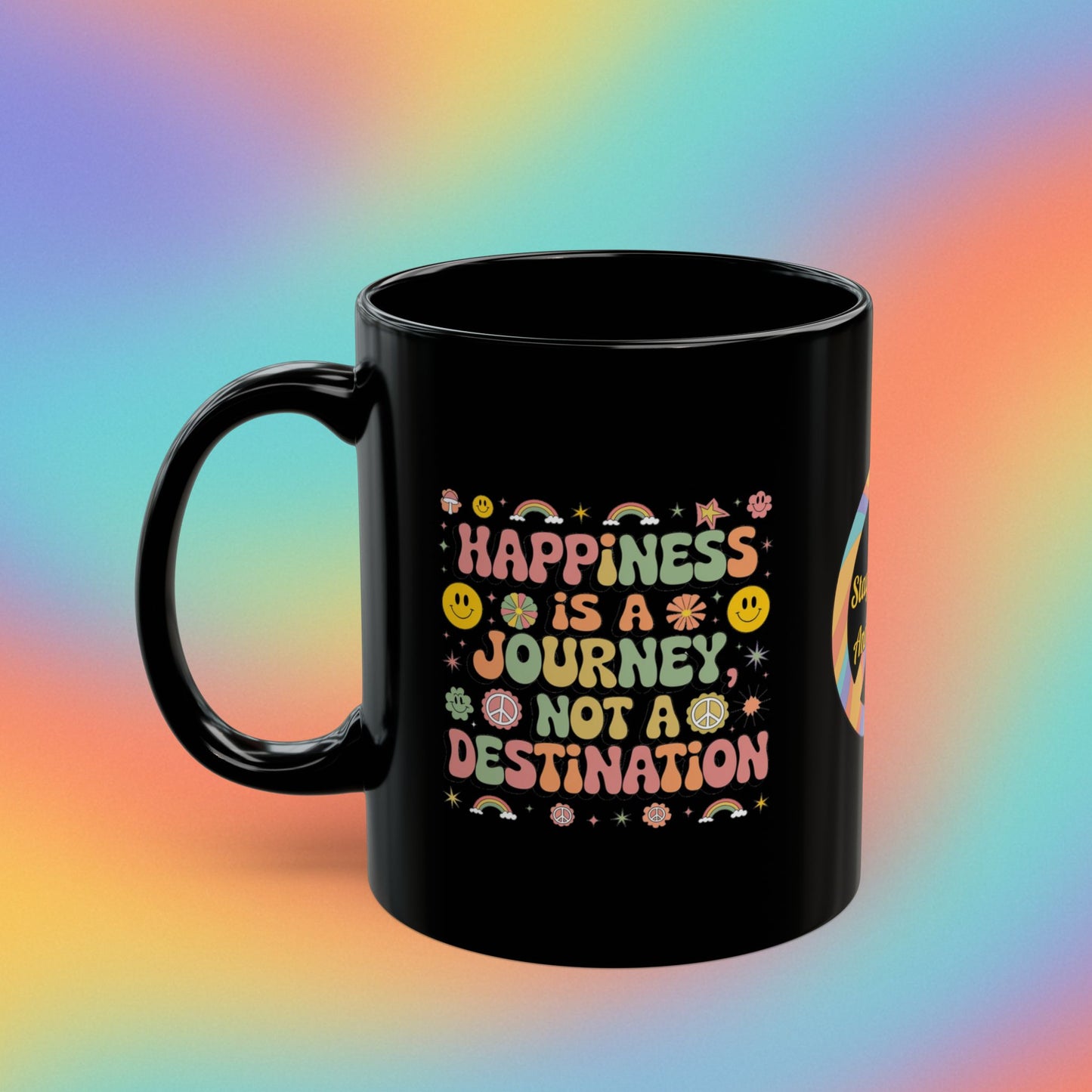 Happiness is a Journey retro 70s mental health coffee mug self-care gift - MySisterIsASurvivor
