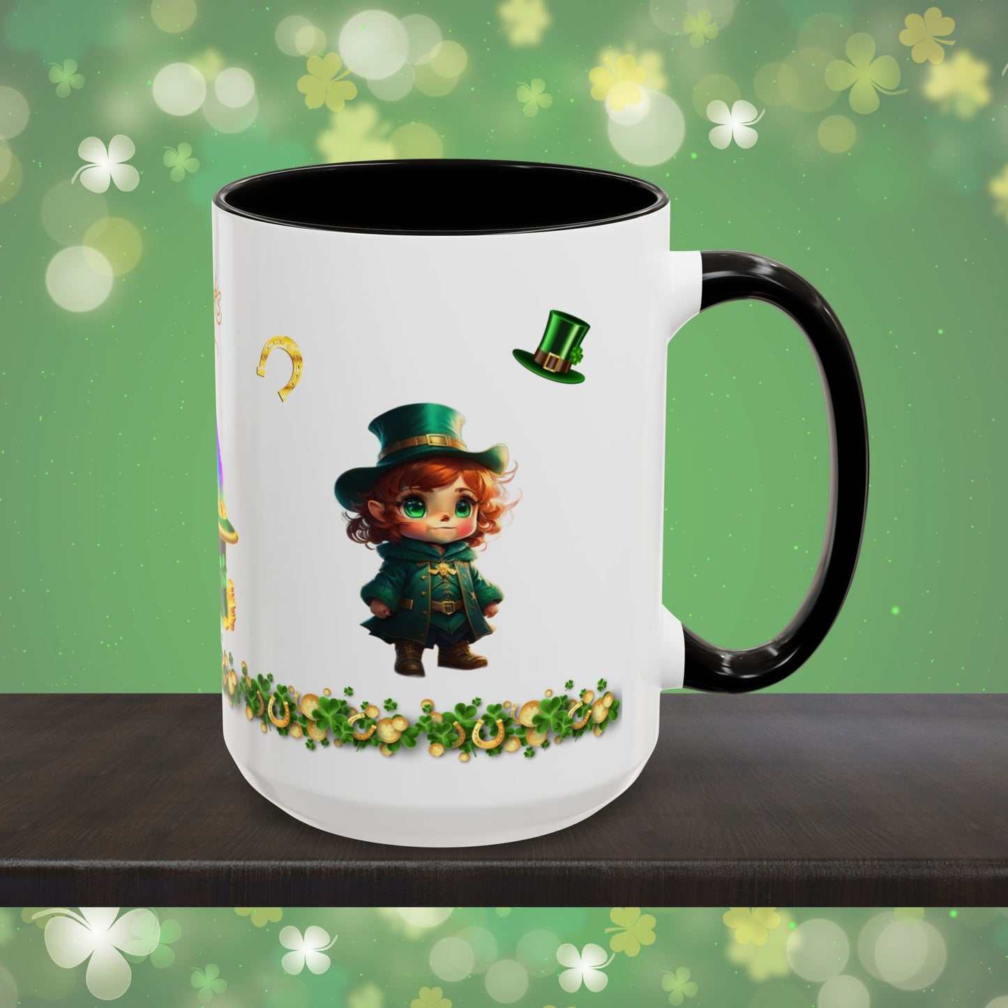 Mystical Leprechaun Magic: St. Patrick's Day Two-Tone Coffee Mug - Festive Ceramic Mug for Positivity & Mindfulness