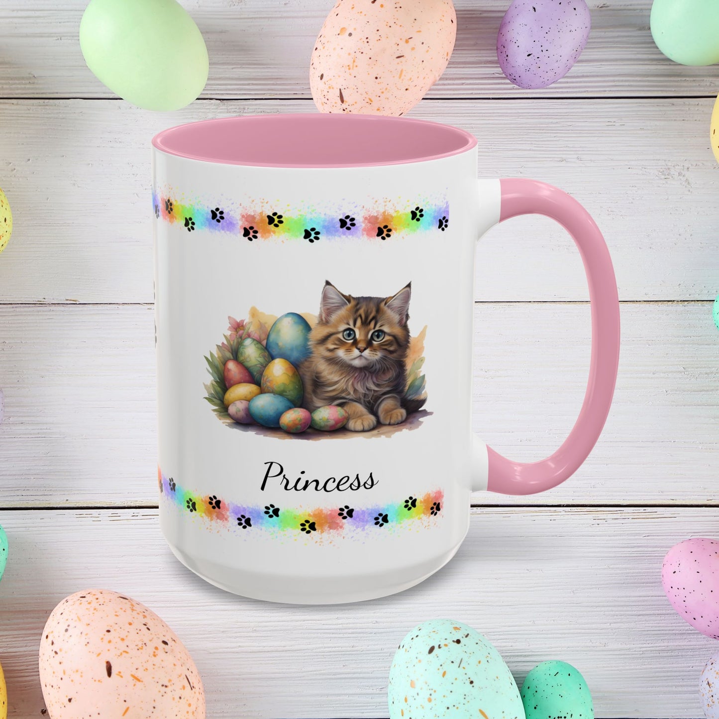 Siberian: Personalized Easter Kitten Coffee Mug - Adorable Cat Design, Mental Health Gift, 11oz & 15oz, 12 Color Choices, Easter Gifts & Décor