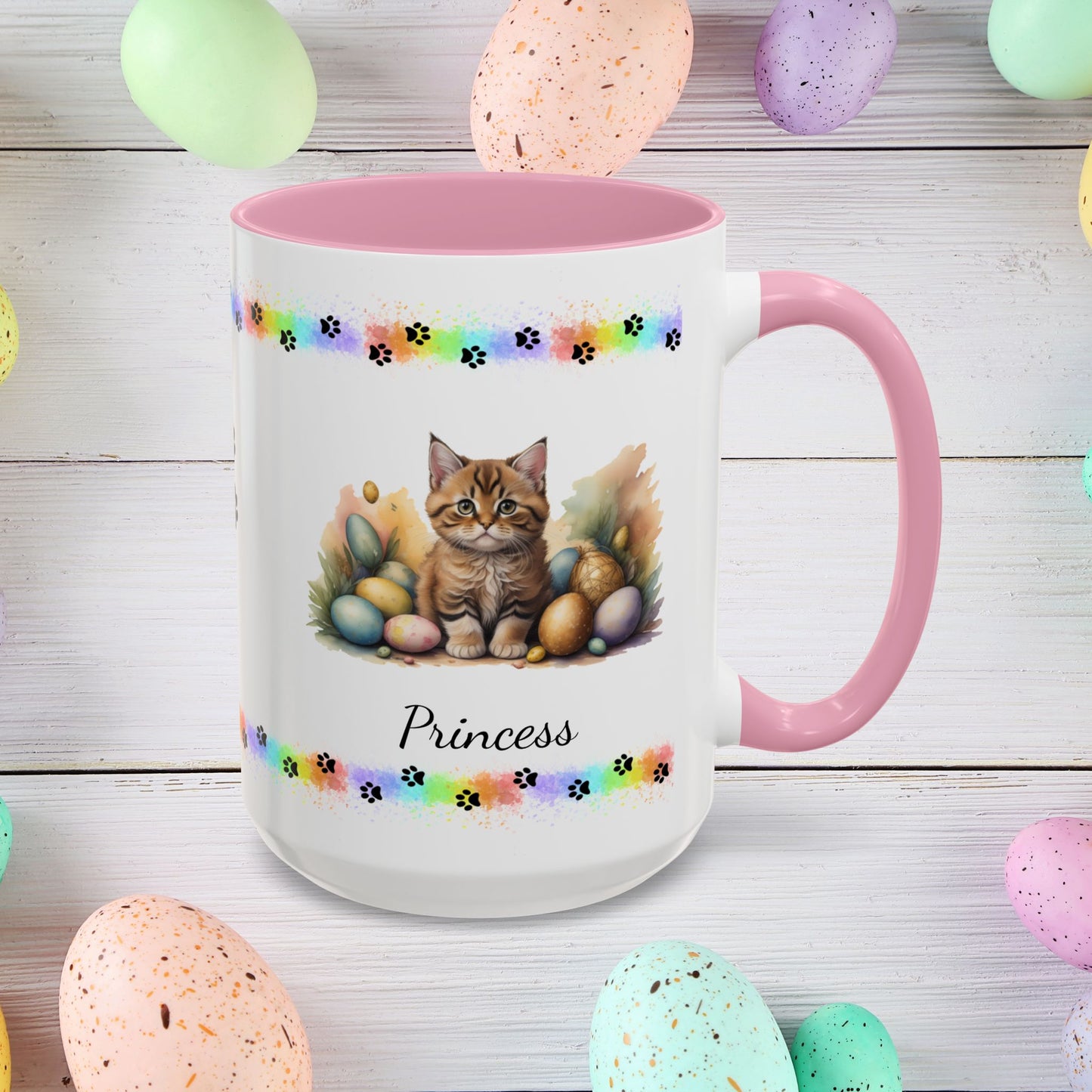 Bobtail: Personalized Easter Kitten Coffee Mug - Adorable Cat Design, Mental Health Gift, 11oz & 15oz, 12 Color Choices, Easter Gifts & Décor