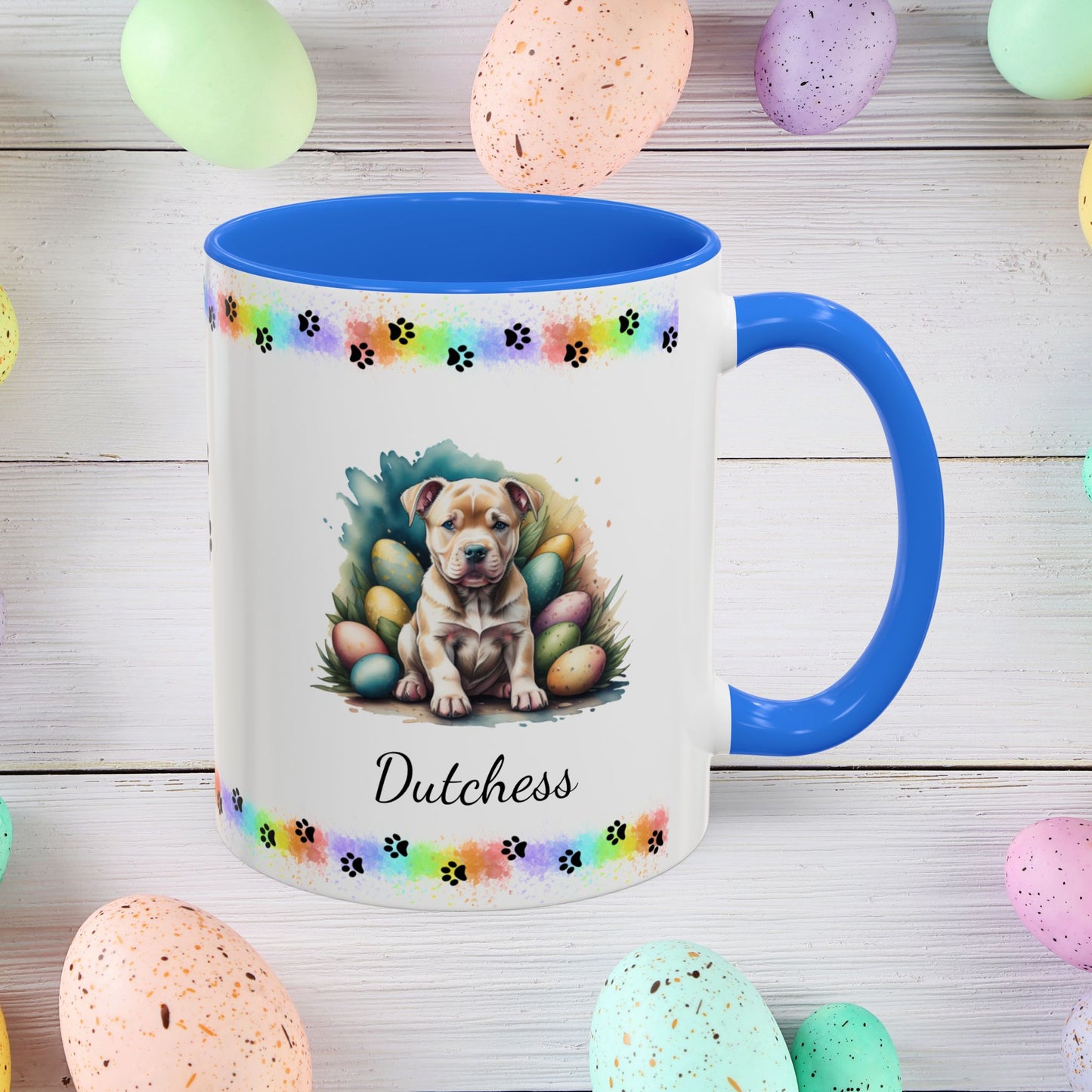 Pitbull Tan Easter puppy coffee mug, personalized cute dog coffee cup gift for mental health support and comfort