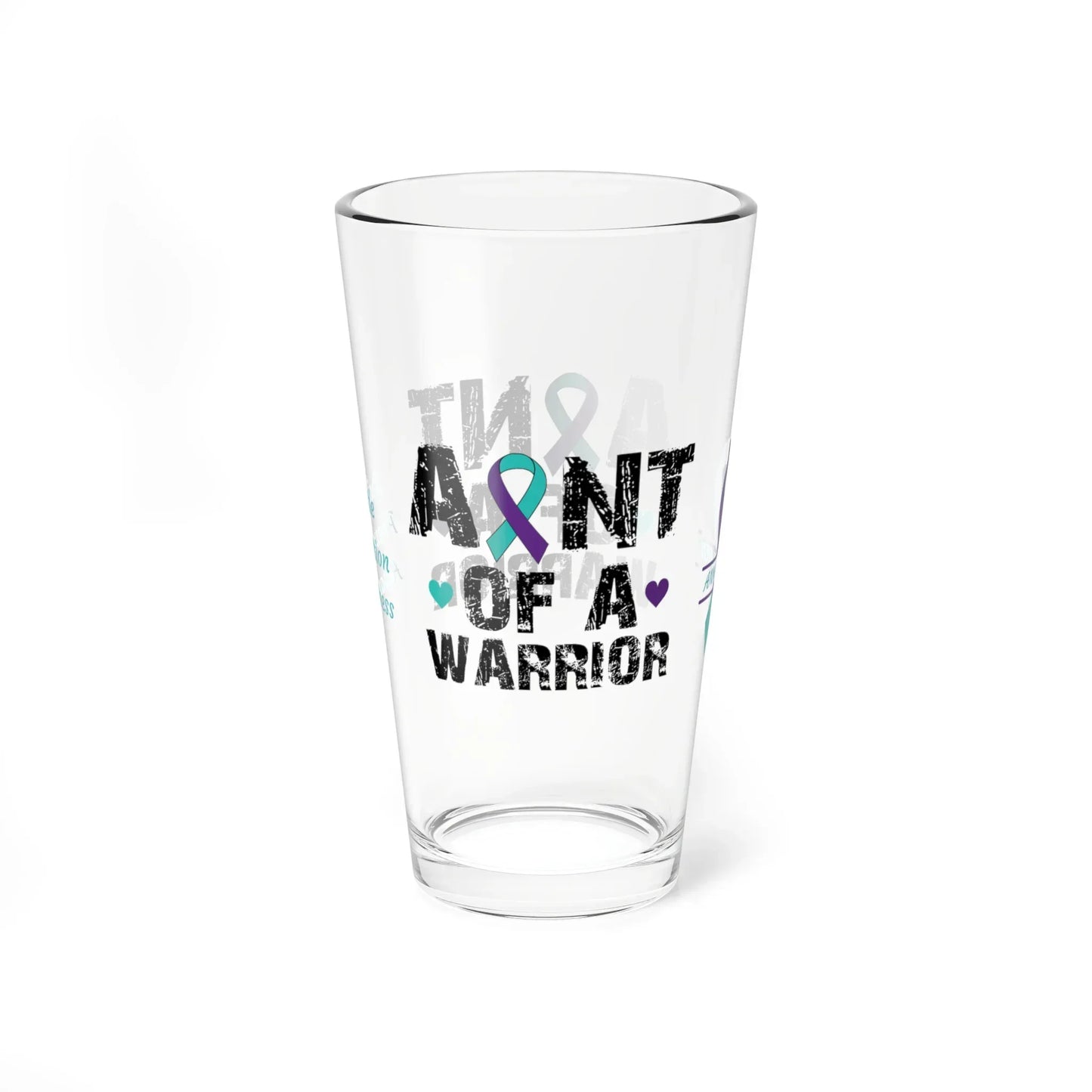 Shop our premium aunt of a warrior suicide prevention awareness pint glass 16oz from MySisterIsASurvivor.