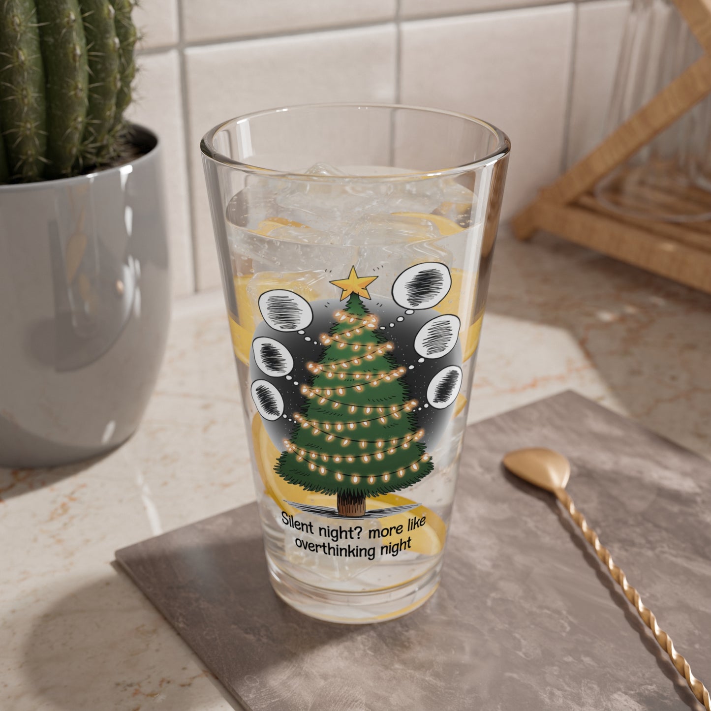 Silent Night? more like overthinking night, Christmas Pint Glass, 16oz