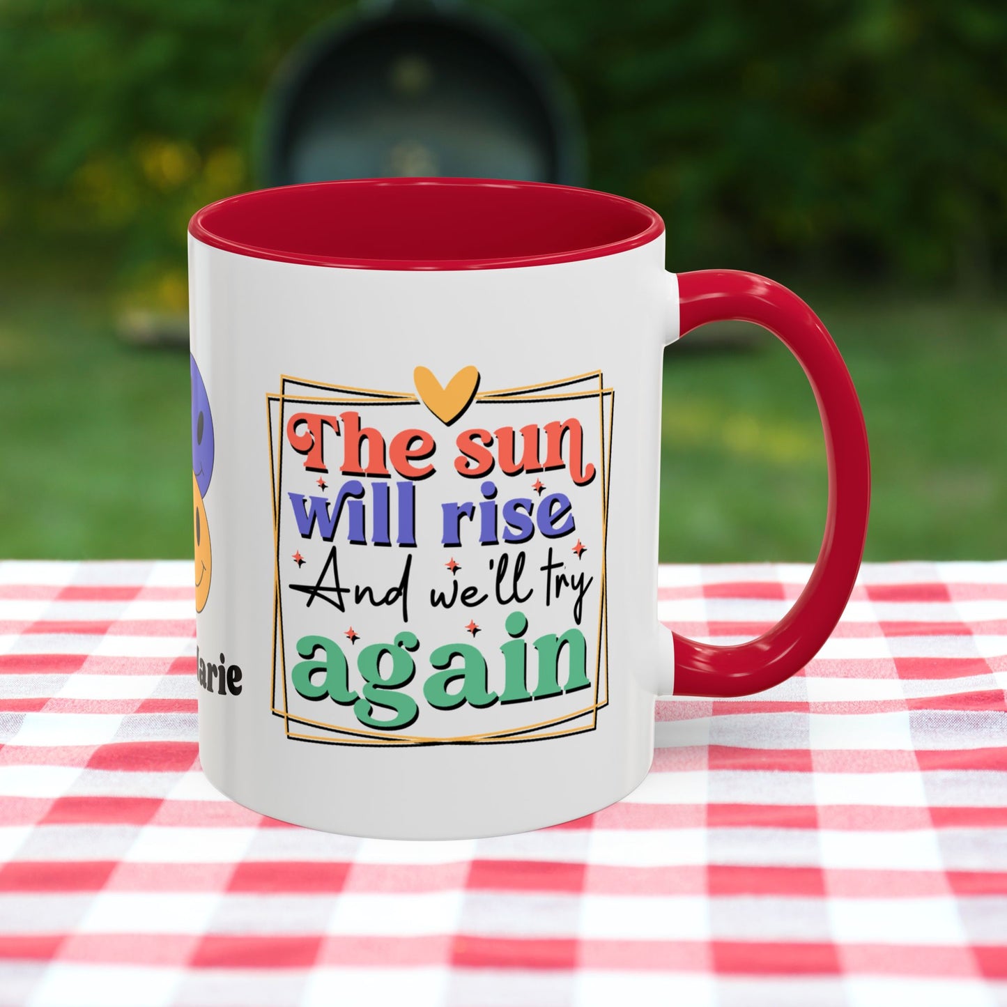 The Sun Will Rise and We’ll Try Again - Personalized Retro Hopeful Mental Health Mug for Strength & Resilience