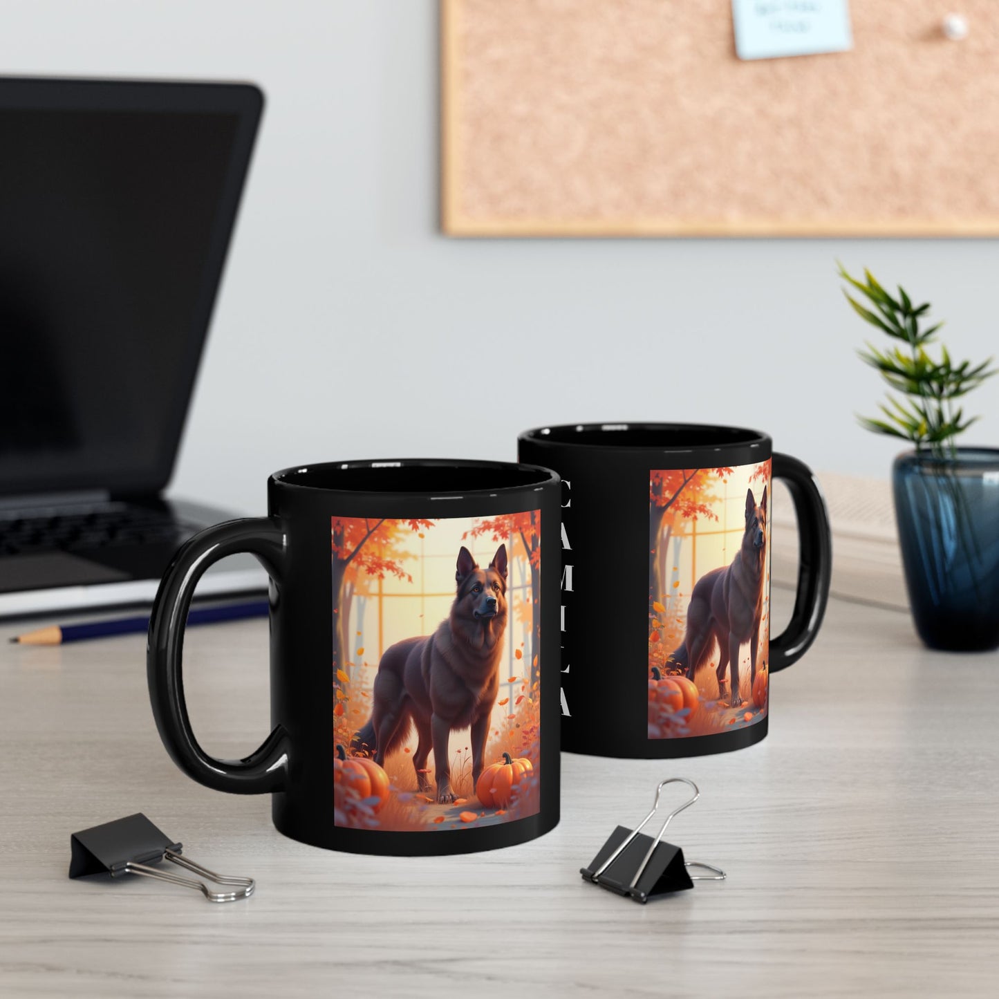 German Shepherd Liver - Autumn personalized mug, custom dog lover coffee cup for GSD enthusiasts