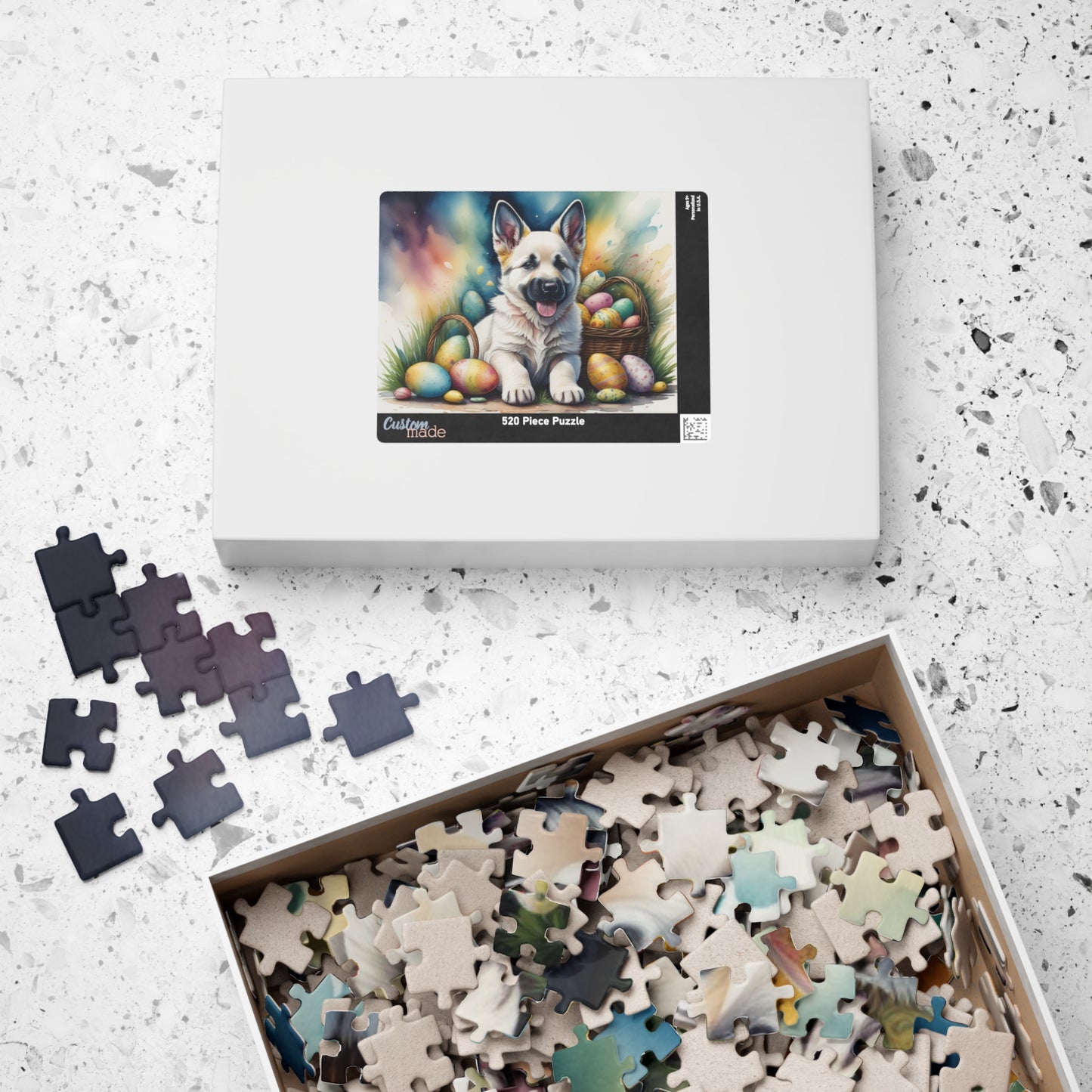 German Shepherd (White) Easter Puppy Puzzle - Dog Lovers, Mental Health Benefits, Holiday Fun, Mindfulness, Stress Relief, Festive Gift