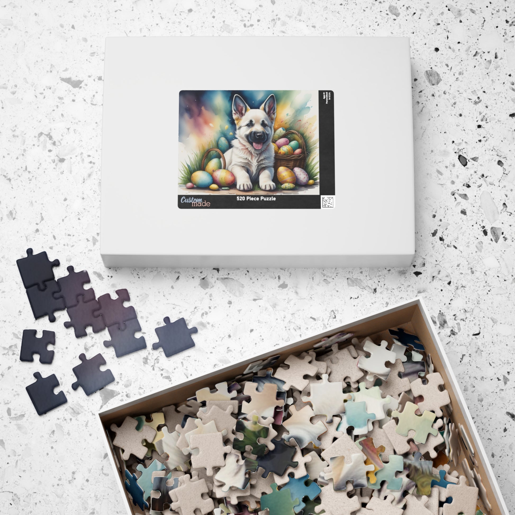 German Shepherd (White) Easter Puppy Puzzle - Dog Lovers, Mental Health Benefits, Holiday Fun, Mindfulness, Stress Relief, Festive Gift