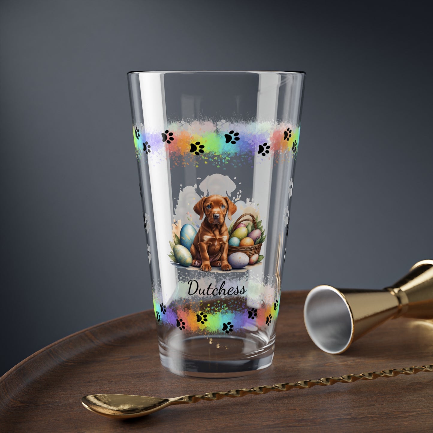 Vizsla Personalized Easter Puppy 16oz Pint Glass - Custom Dog Design, Mental Health Gift, Easter Décor, and Festive Celebrations