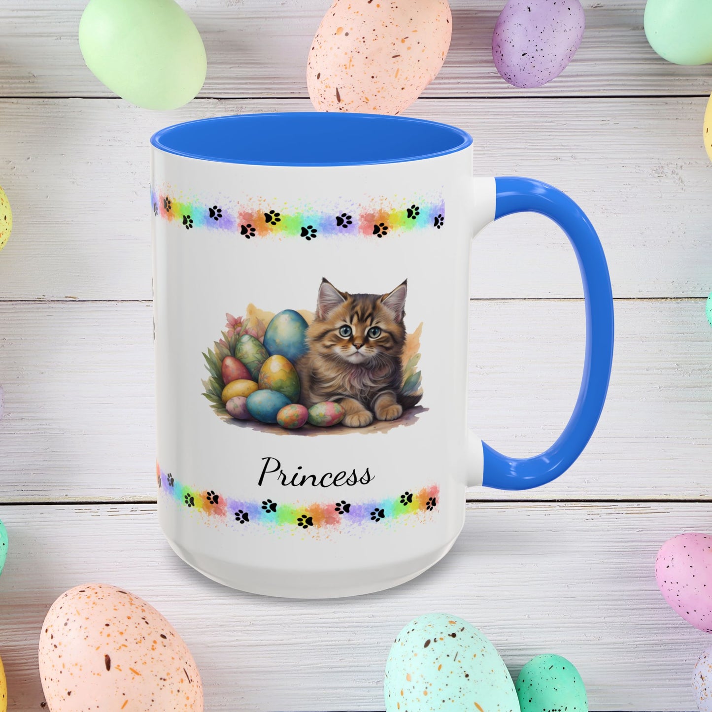 Siberian: Personalized Easter Kitten Coffee Mug - Adorable Cat Design, Mental Health Gift, 11oz & 15oz, 12 Color Choices, Easter Gifts & Décor