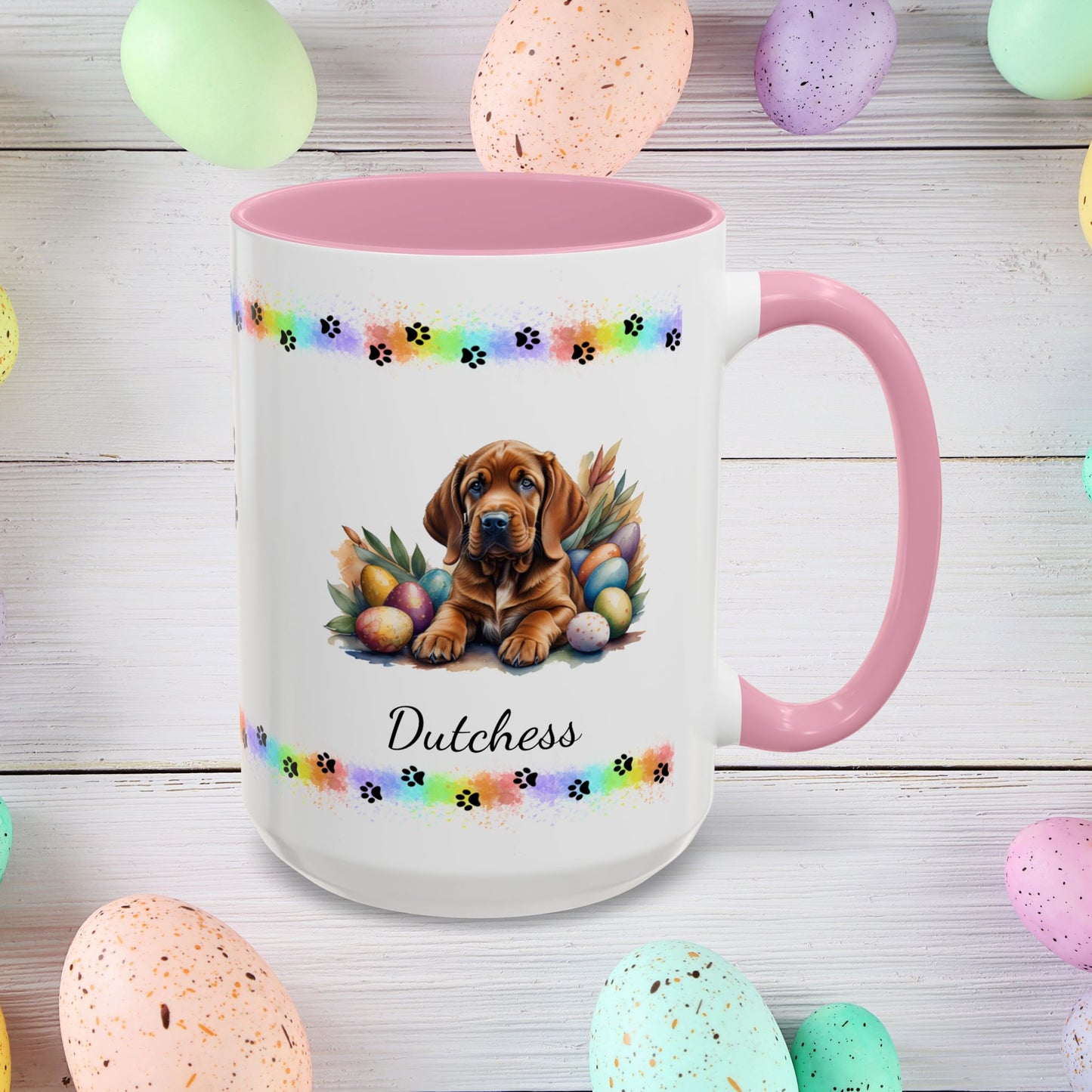 Bloodhound personalized Easter puppy mug, cute dog coffee cup gift for mental health awareness and dog lovers