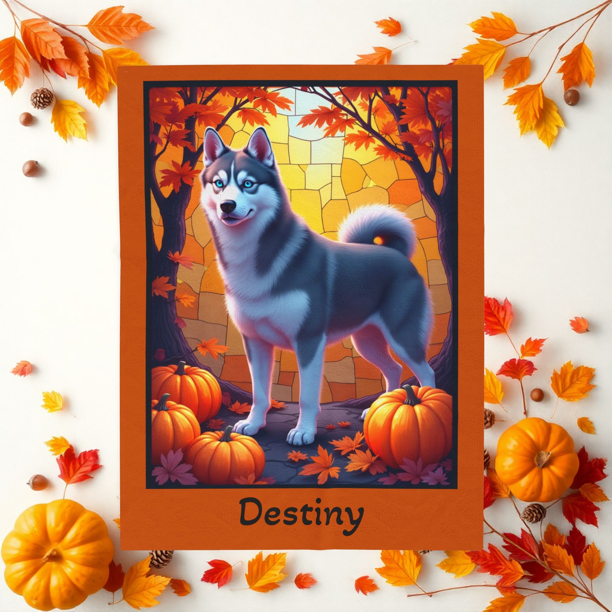 Siberian Husky Dark Grey Coat (Blue Eyes) Velveteen Plush Blanket, Personalized Dog Throw