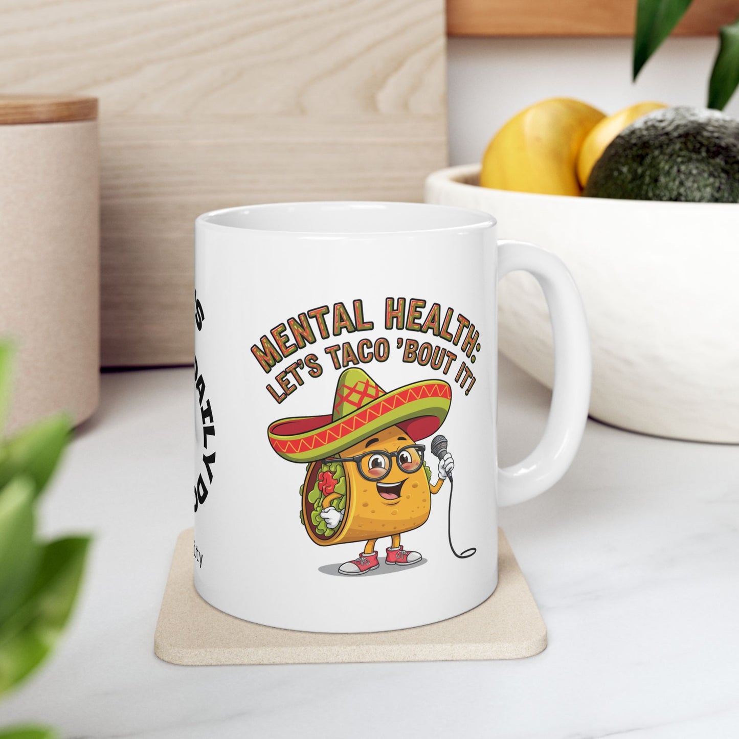 Mental Health: Let's Taco 'Bout It Funny Mental Health Mug, Stylish Ceramic Coffee Cup, Positive Affirmation Gift, Anxiety Relief, Self-Care Mug, Therapist Office Décor