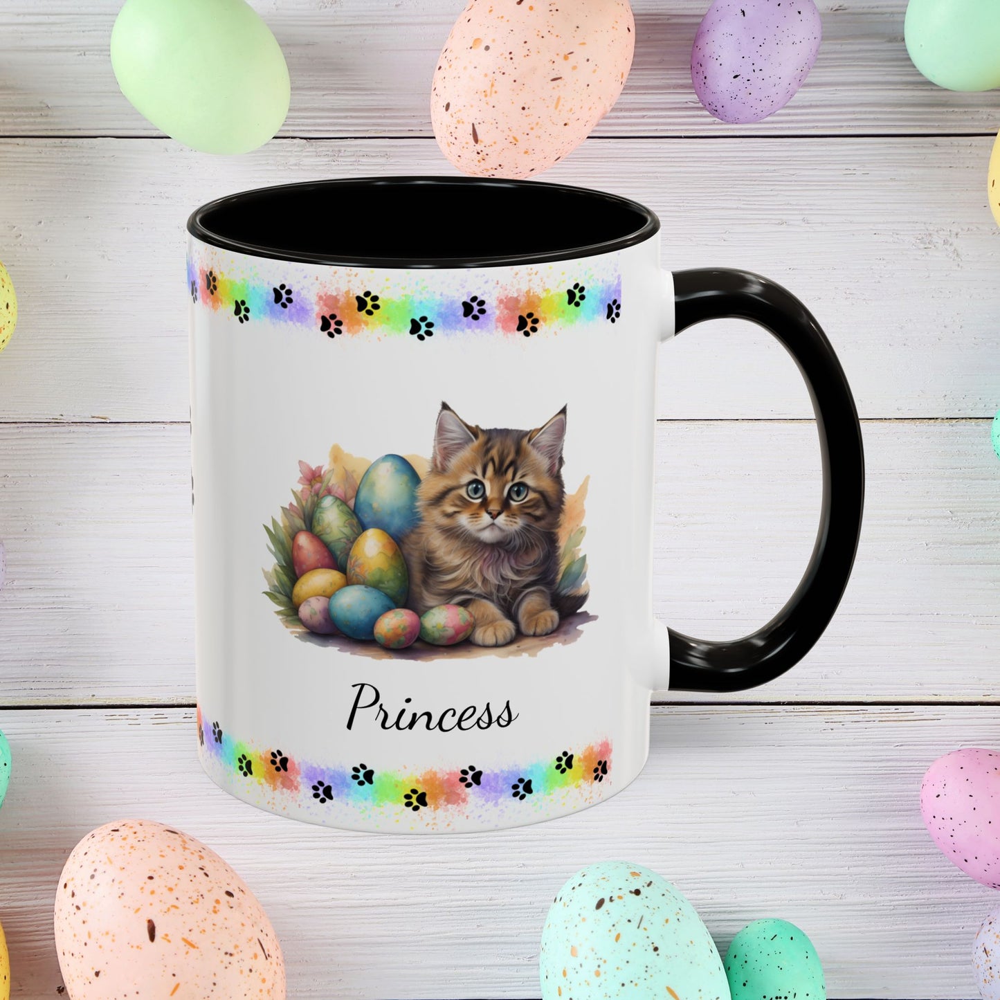 Siberian: Personalized Easter Kitten Coffee Mug - Adorable Cat Design, Mental Health Gift, 11oz & 15oz, 12 Color Choices, Easter Gifts & Décor