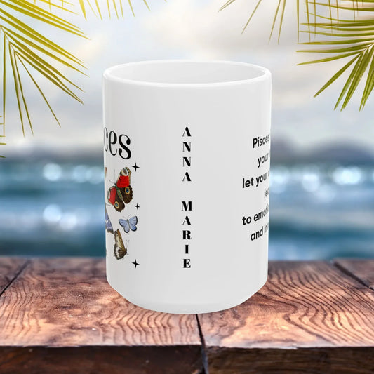 Shop our pisces zodiac white ceramic mug 11oz 15oz featuring the 15oz style option from MySisterIsASurvivor.