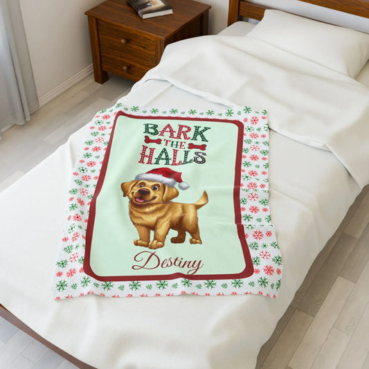 Shop our personalized yellow labrador velveteen plush blanket bark the halls featuring the 50" × 60" style option from MySisterIsASurvivor.