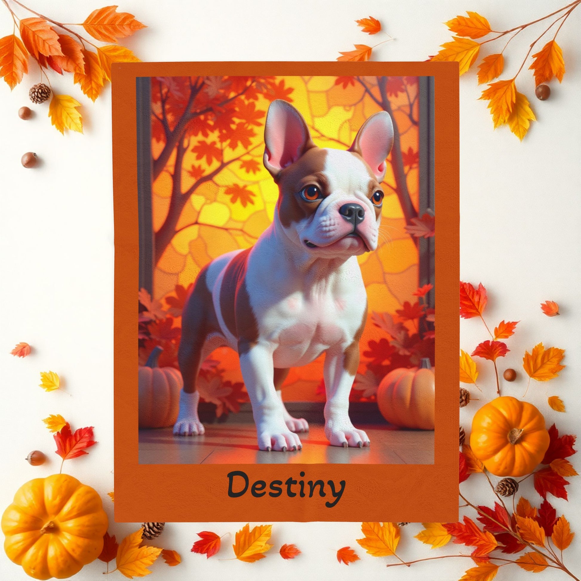 French Bulldog Red & Pied Coat Velveteen Plush Blanket, Personalized Plush Dog Throw