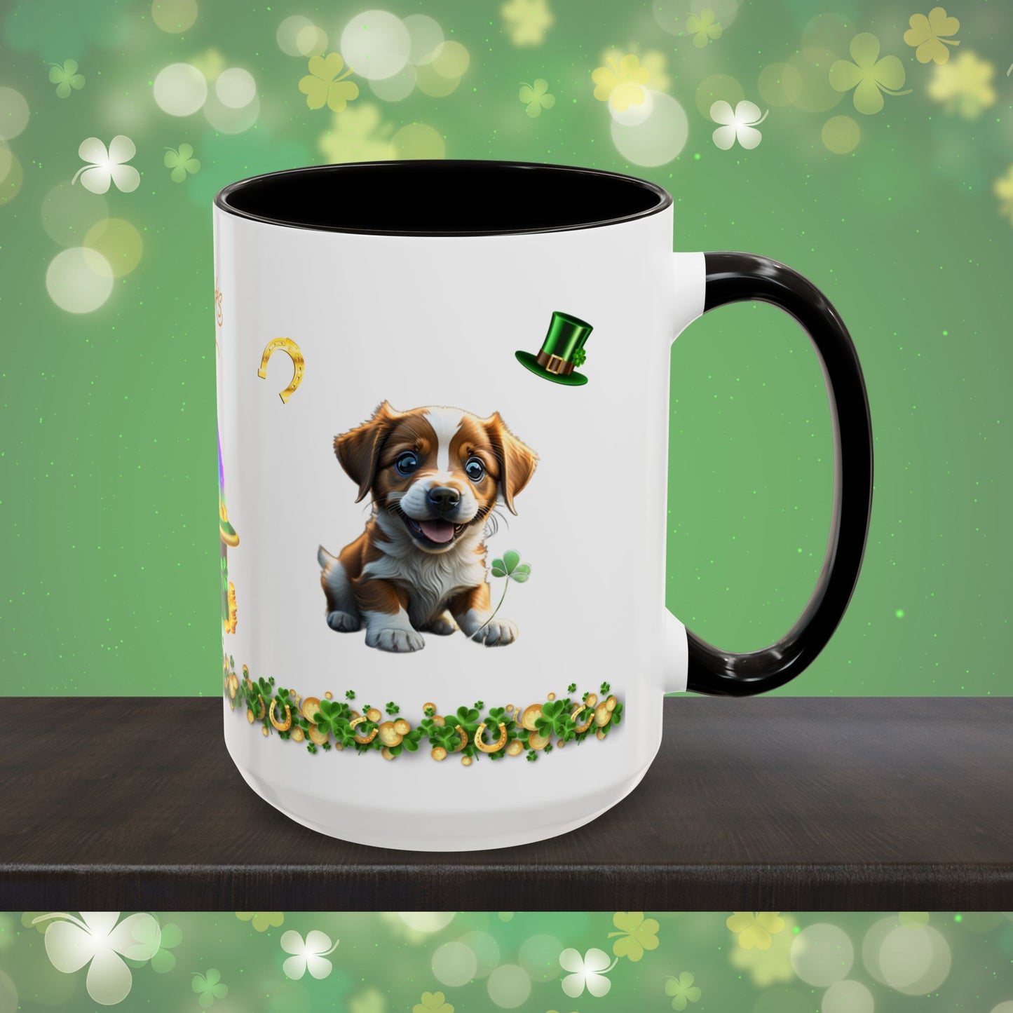Lucky Leprechaun Pup: St. Patrick's Day Two-Tone Coffee Mug - Festive Ceramic Mug for Positivity & Mindfulness