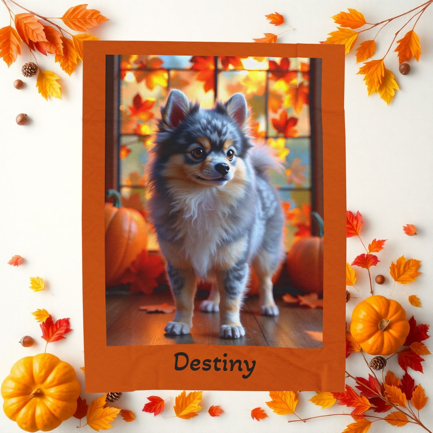 Blue Merle and Tan Pomeranian velveteen plush blanket, cozy dog throw blanket for pet owners and home decor