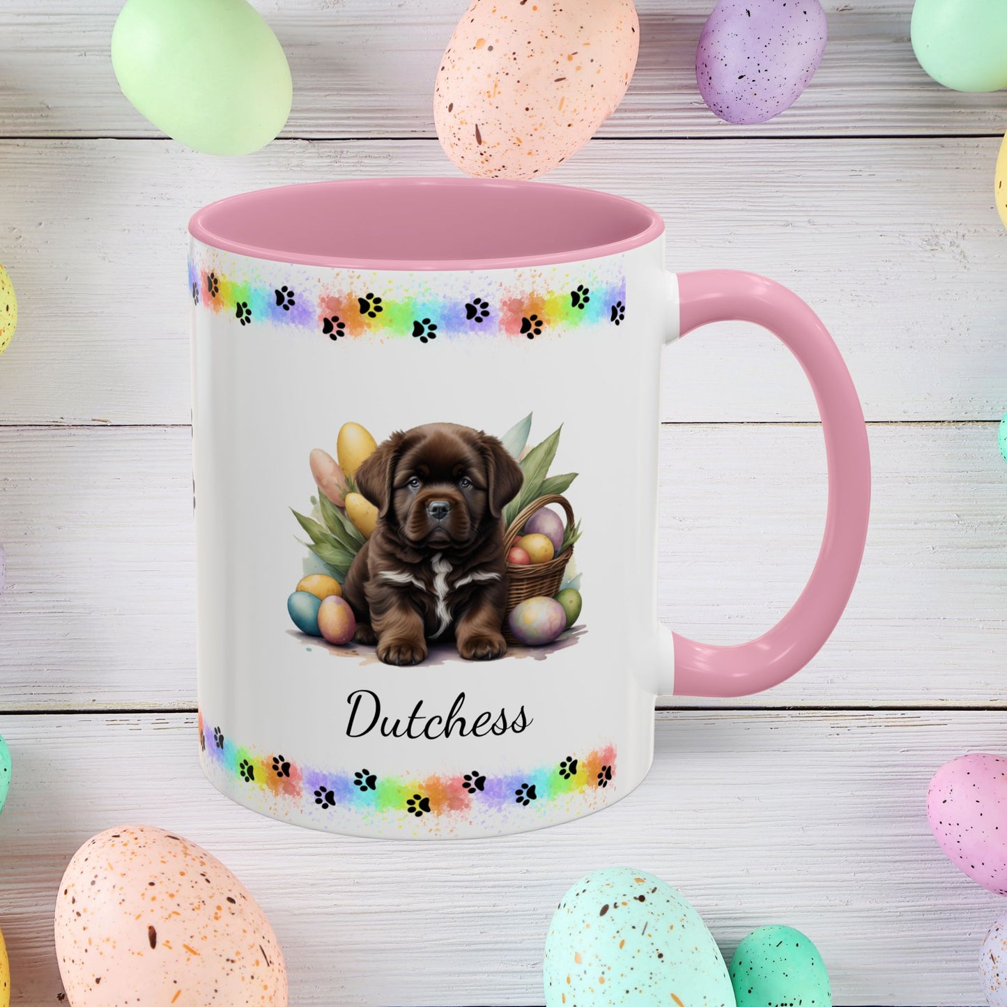 Newfoundland Brown Easter puppy coffee mug, personalized cute dog coffee cup gift for mental health support