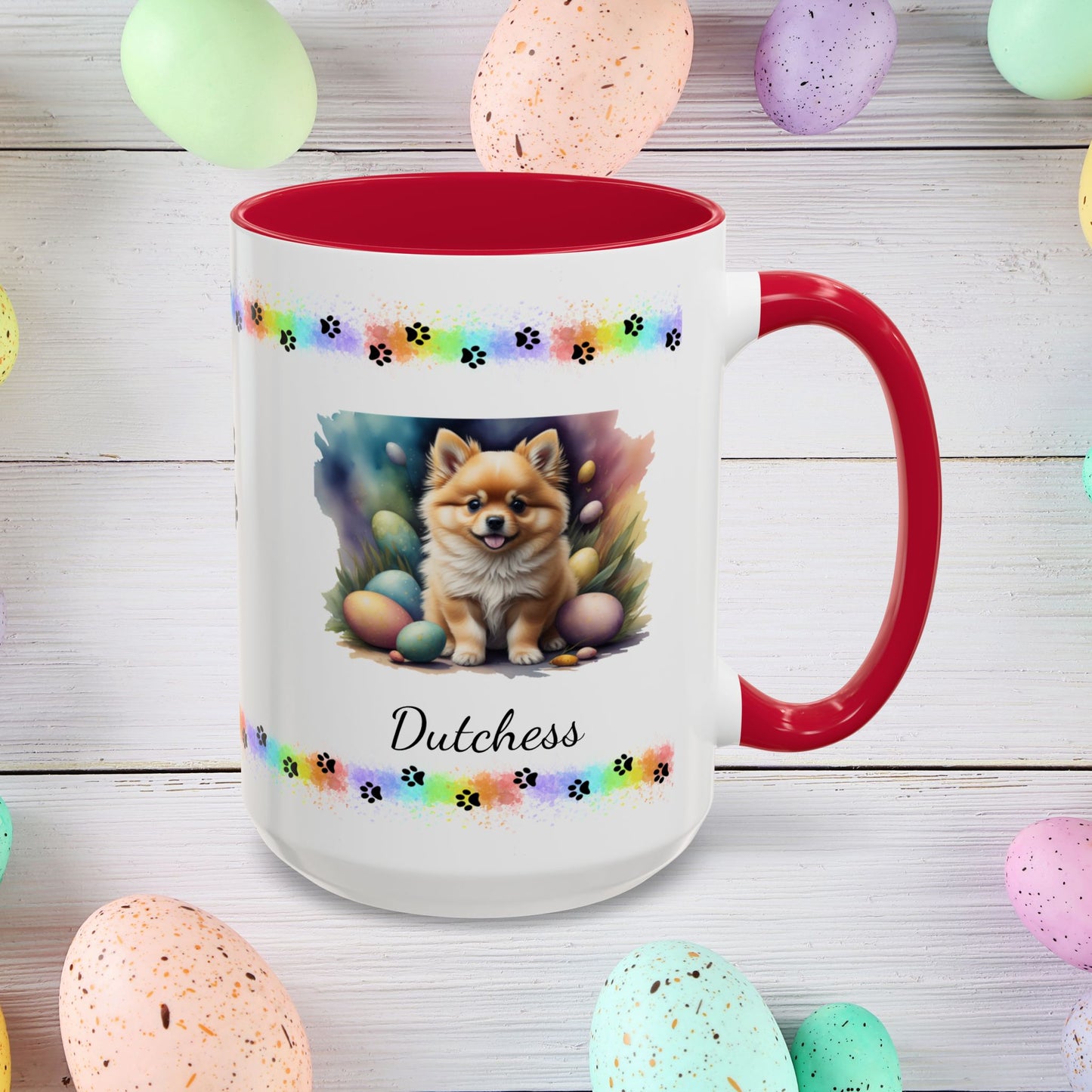 Pomeranian Orange Easter puppy coffee mug, personalized cute dog gift for mental health awareness and cozy drinks