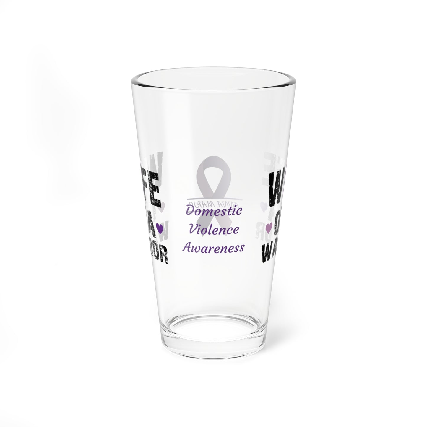 Wife of a Warrior: Personalized Domestic Violence Awareness Warrior Pint Glass - Proud Family Member