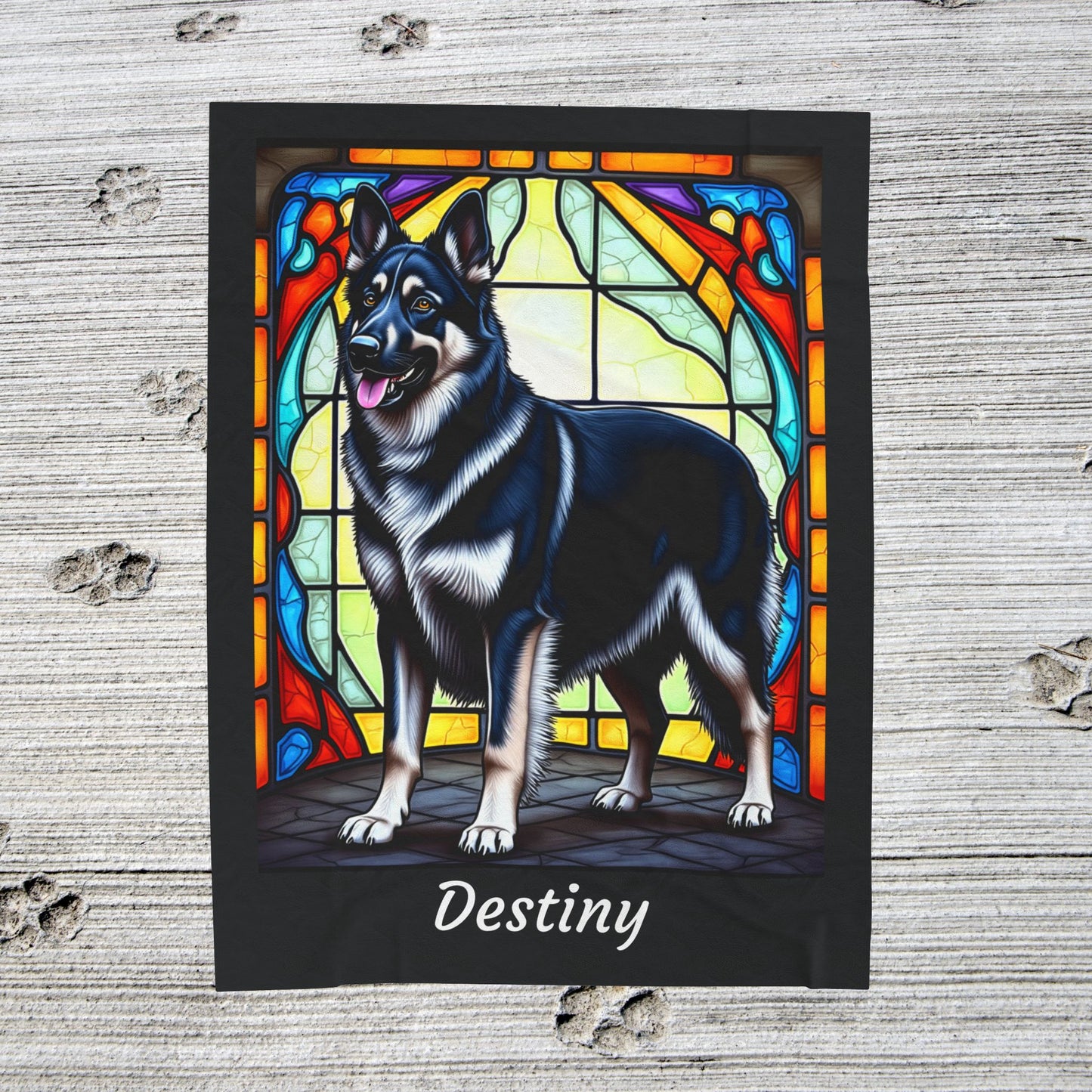 German Shepherd Black & Silver Coat Blanket, Custom Stained Glass Dog Throw, Pet Owner Gift