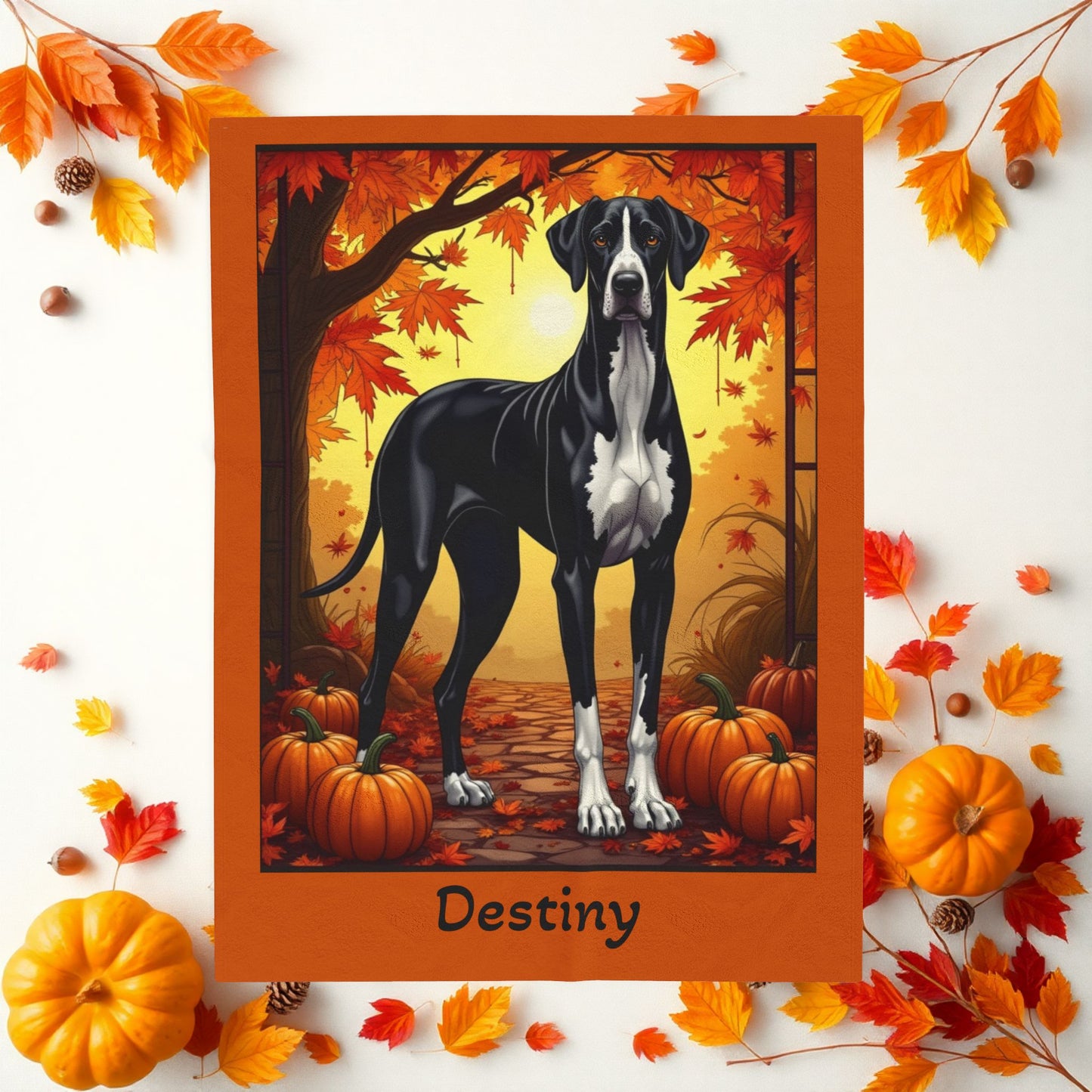 Mantle Great Dane velveteen plush blanket, cozy plush dog throw, custom gift for gentle giant fans