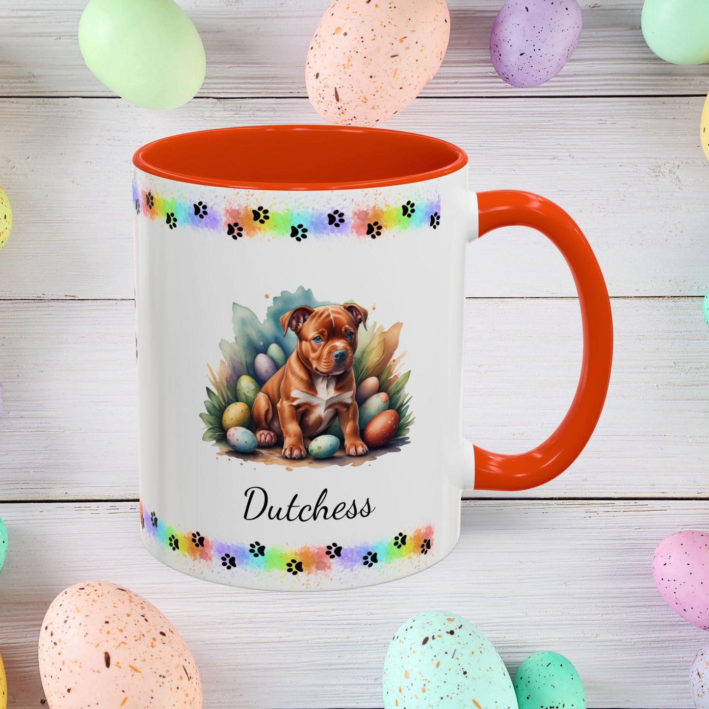Pitbull Red Easter puppy coffee mug, personalized cute dog gift for mental health awareness and cozy drinks