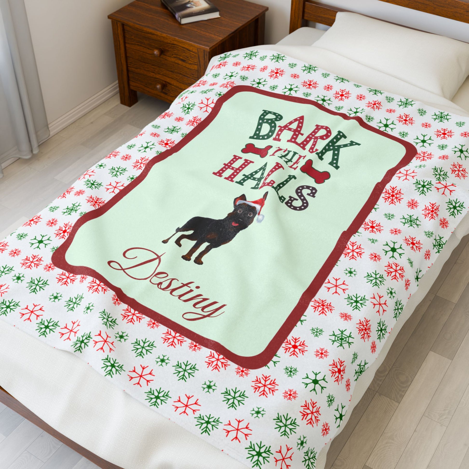 German Shepherd Bi-Color custom velveteen pet lover throw Bark The Halls cozy holiday gift for dog owners